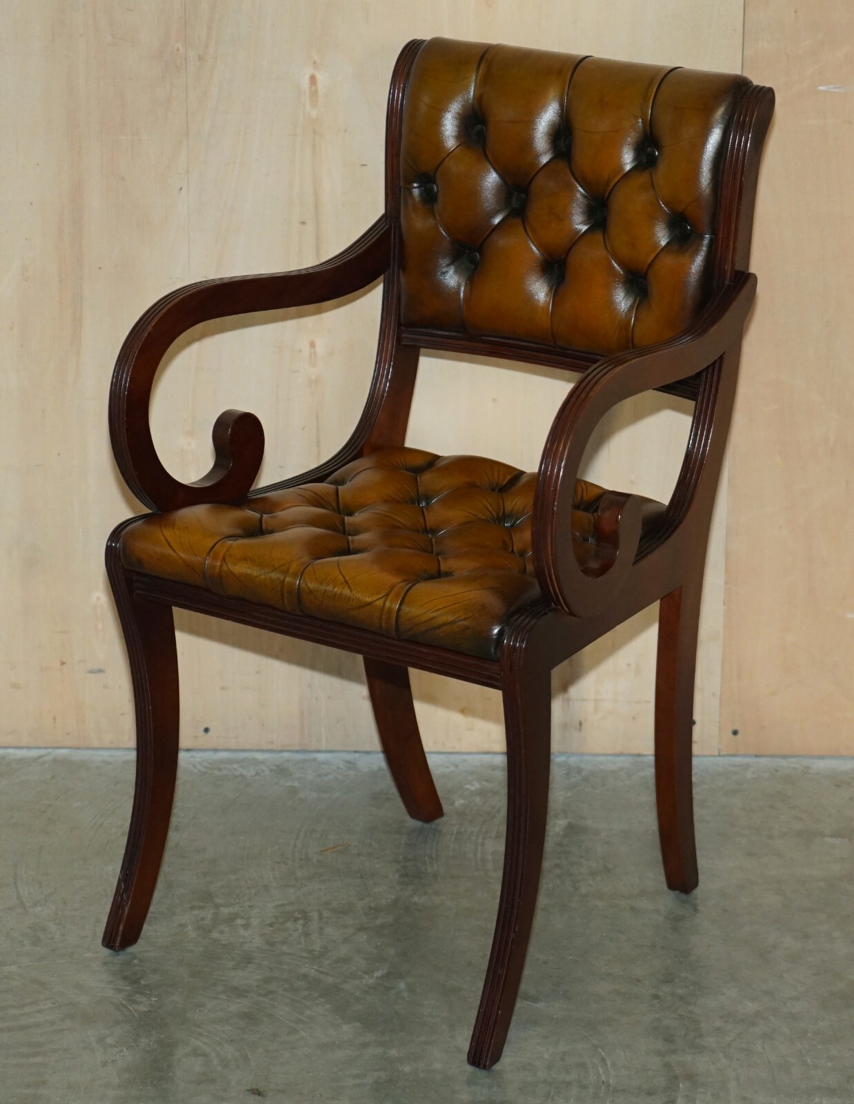 EIGHT VINTAGE MAHOGANY FULLY RESTORED CHESTERFIELD BROWN LEATHER DINING CHAIRS 8