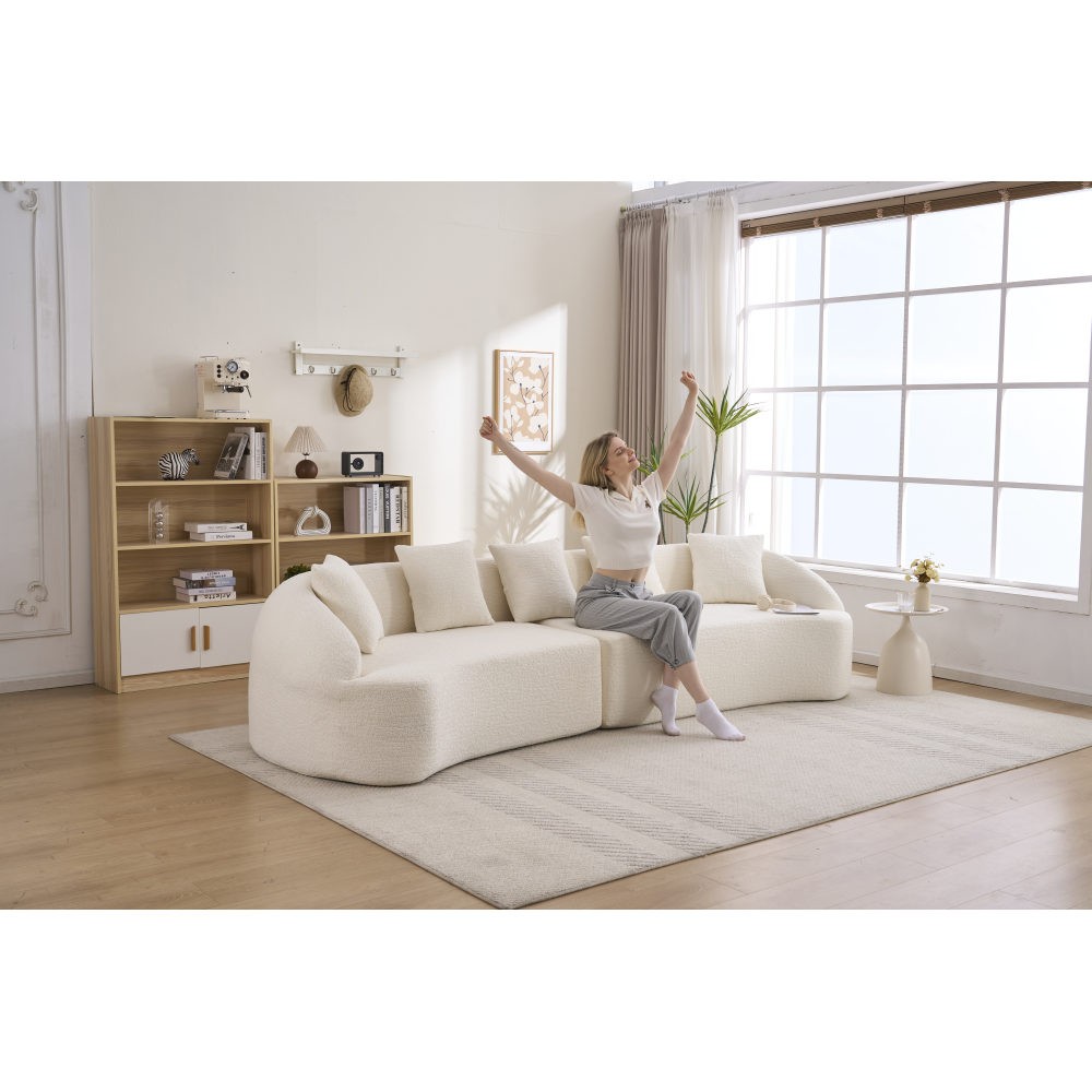 110″ Curved Sofa Sleeper Sectional, Chenille Pillow Back, No Assembly Req