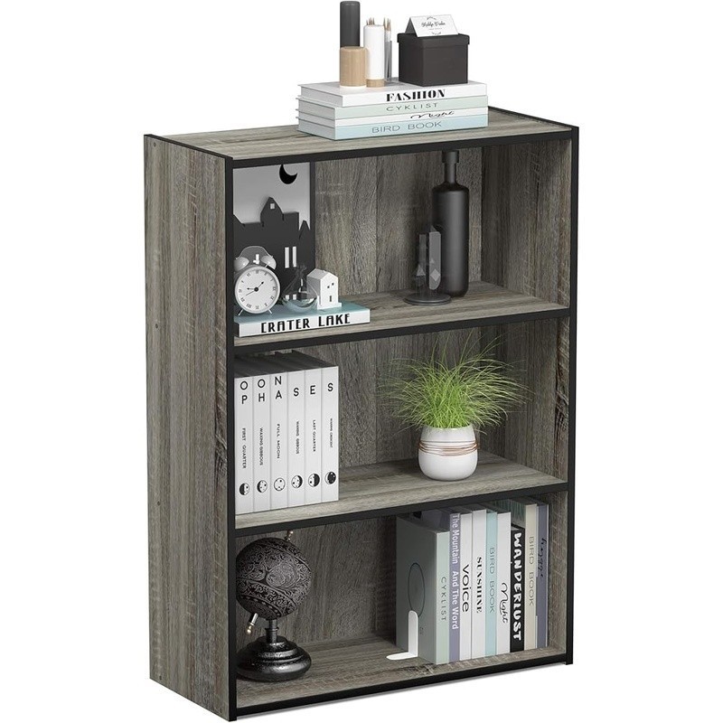 3-Tier Wide Bookcase Sturdy Composite Wood Shelves Living Room Office Storage US