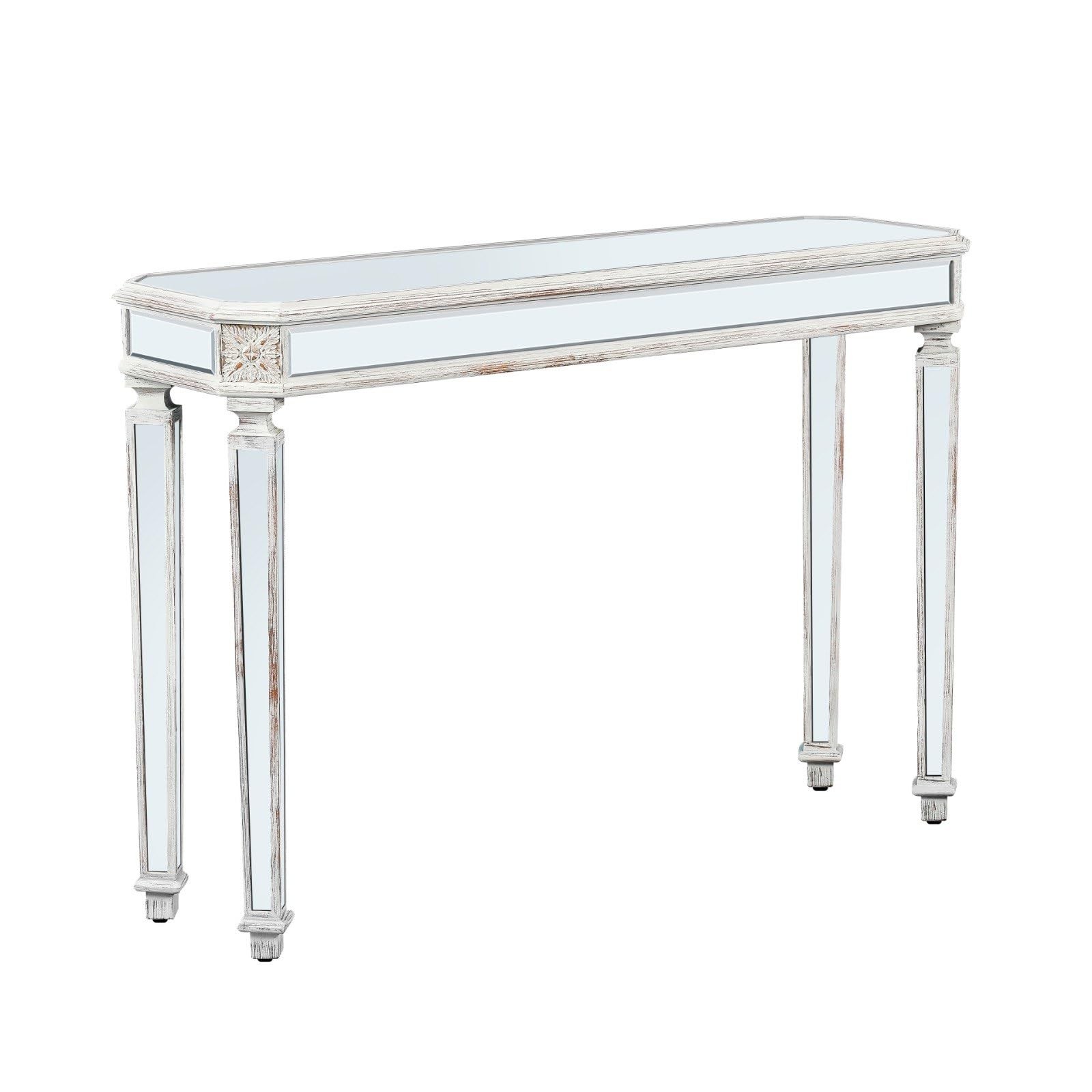 Mirrored Console Table with Vintage Wood Frame 48″ L x 14″ W x 32.68″ H Silver