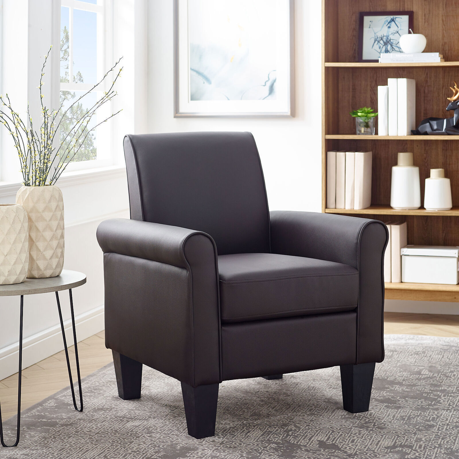 6 Colors Upholstered Single Sofa Armchair PU Leather Accent Chair Lounge Modern