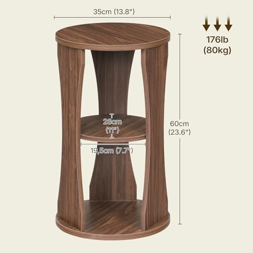 Round Side Table, 3-Tier End Table with Storage Shelves, 13.8″ Small Accent