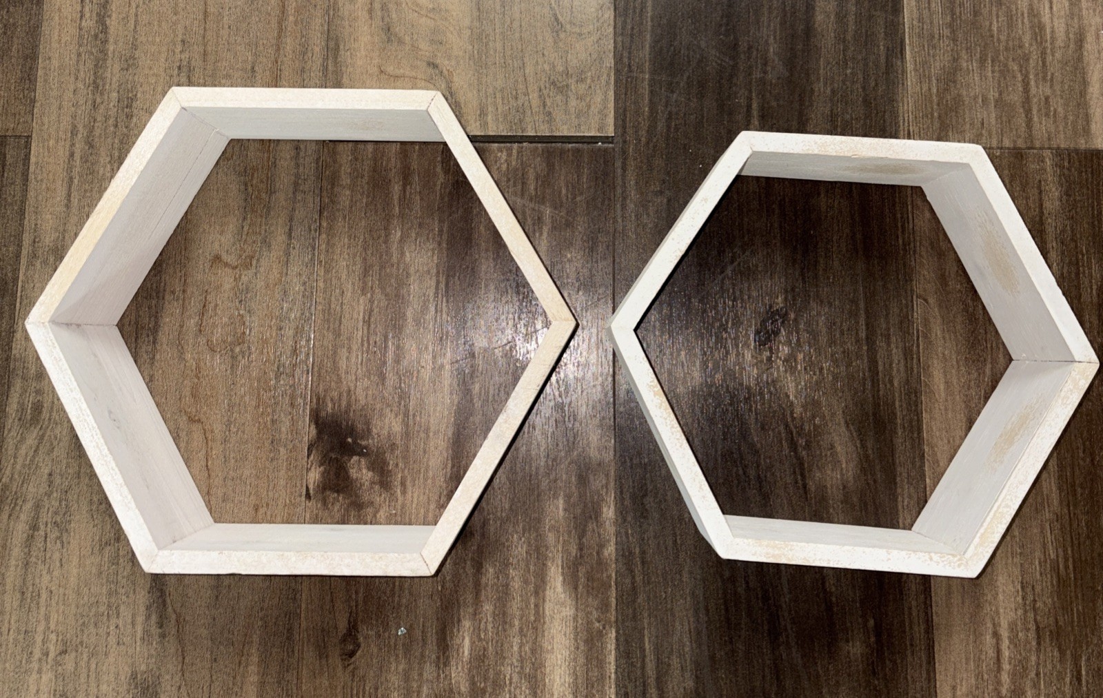 Hexagon Floating Shelves Honeycomb Open Shelf Set of 2 Octagon white washed wood