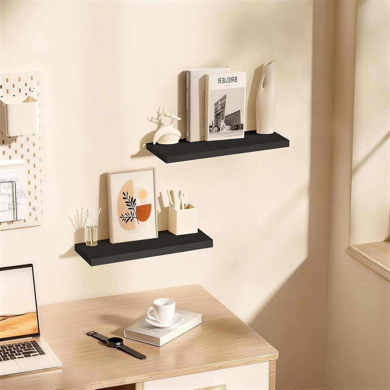 Floating Shelves for Wall, 22.5 Inches Black Wall Shelves for Bathroom, Bedroom,