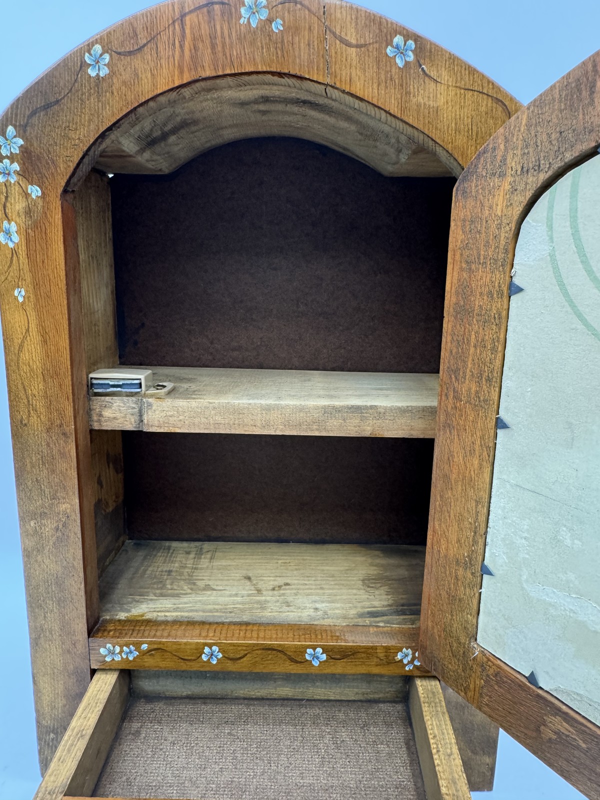 VTG Hand-Painted Floral Wood Wall Cabinet w/ Drawer & Shelf Granny Cottage Core