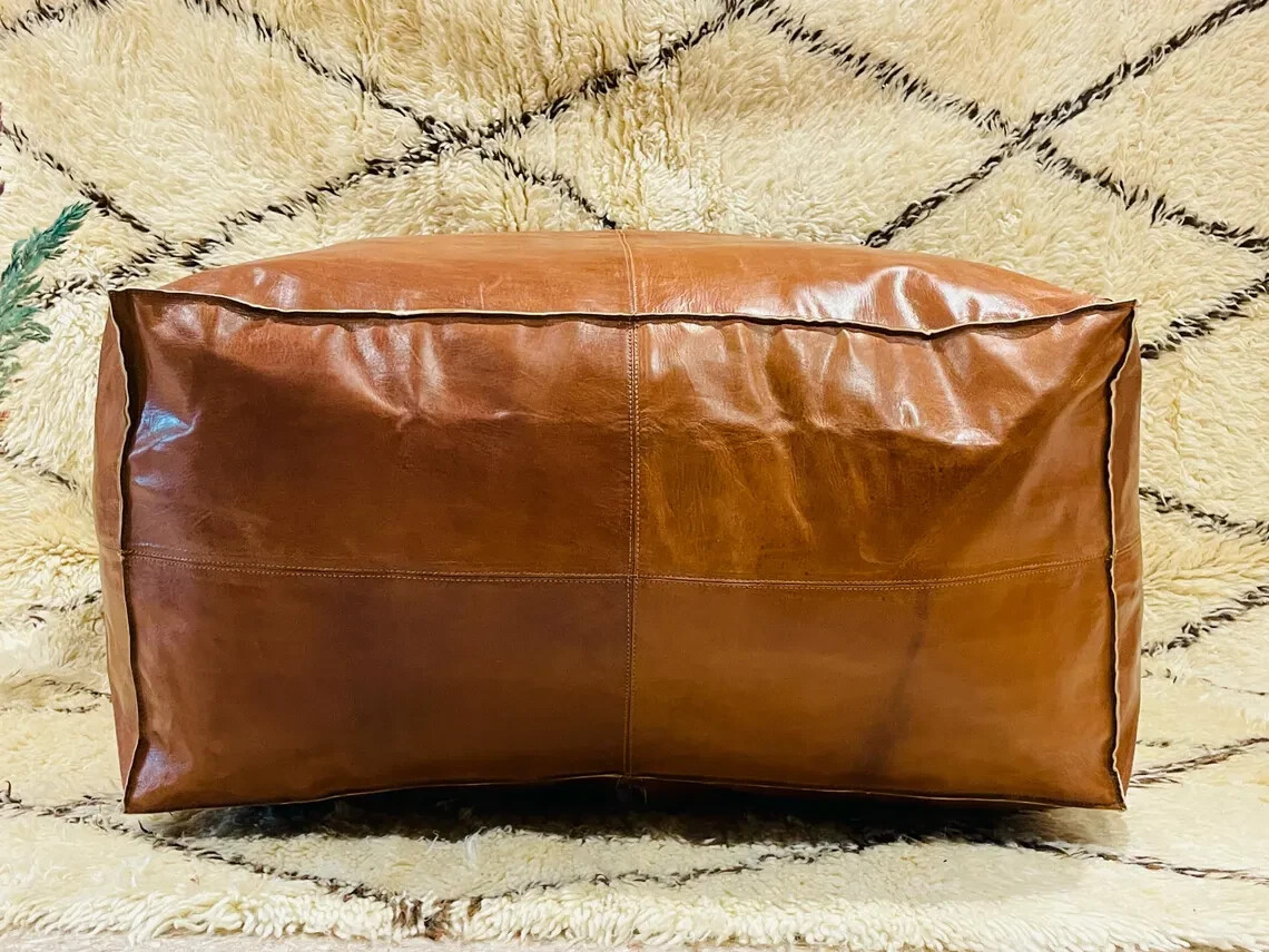 Square Handmade Moroccan Leather Unstuffed Boho Ottoman New Pouffe Footstool 30′