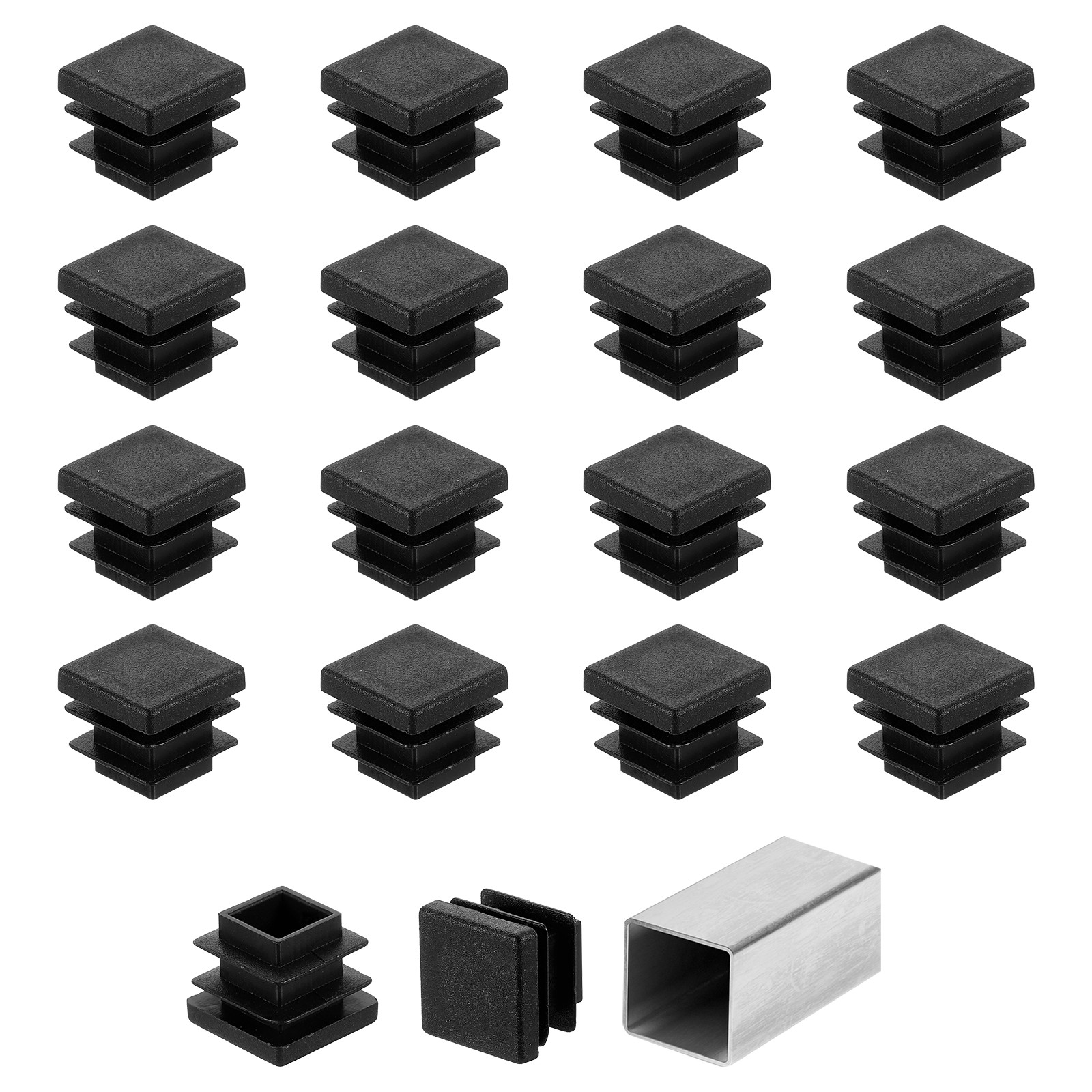 50Pcs 5/8″ 16mm Square Tubing End Caps Hole Plug Insert for Tubing Black
