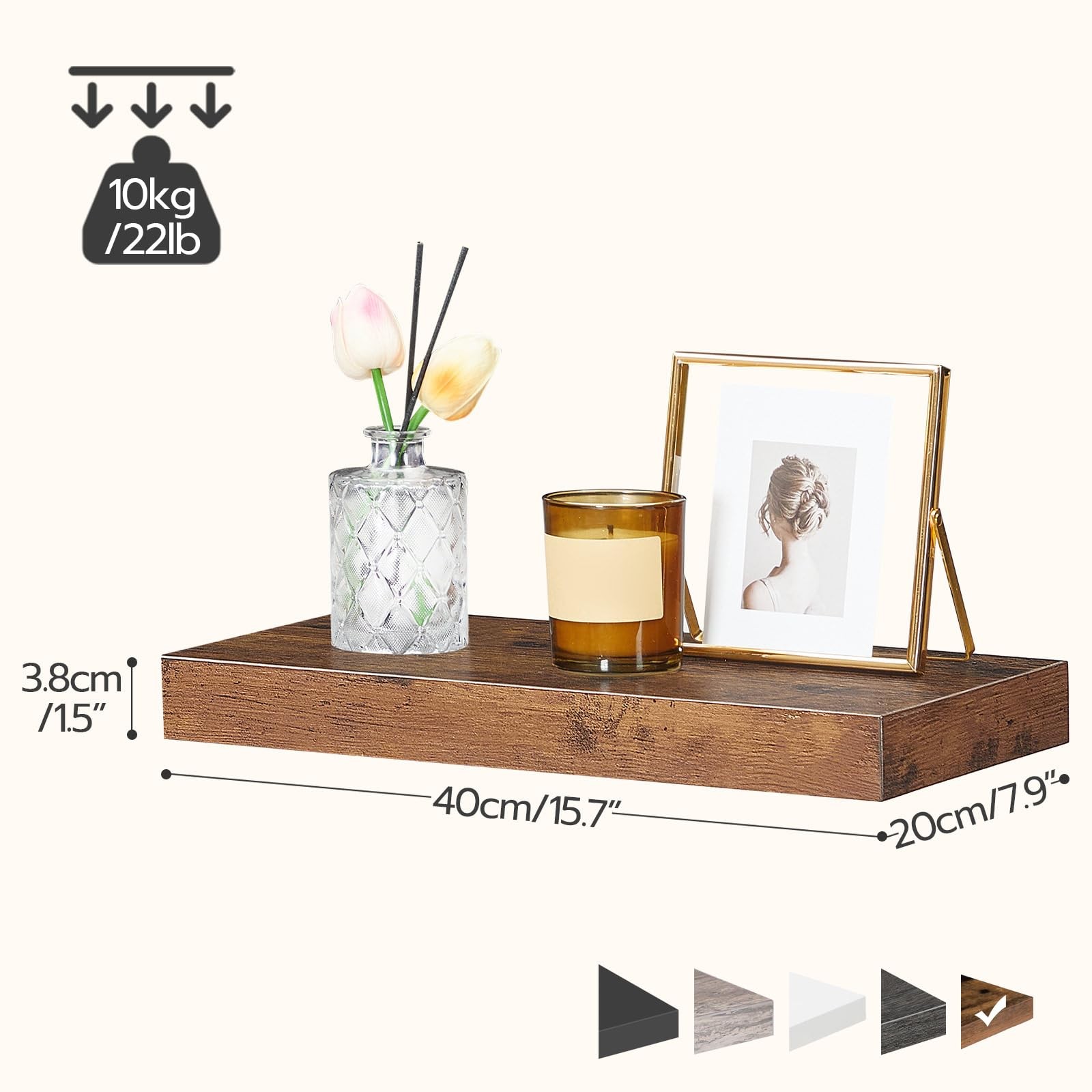 HOOBRO Floating Shelves for Wall, Wall Mounted 15.7 Inches, Rustic Brown