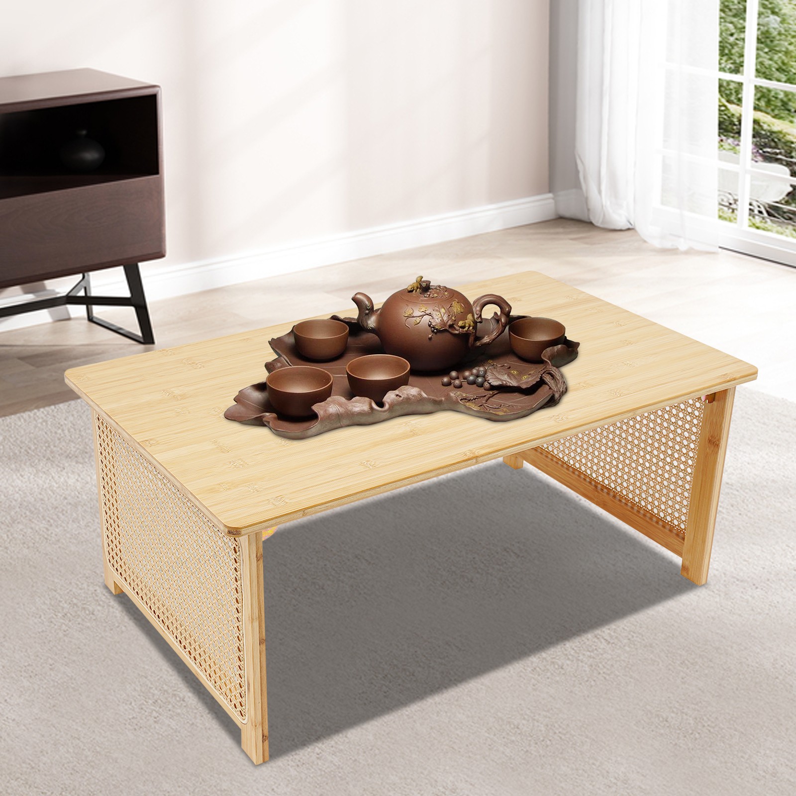 Bamboo Foldable Folding Floor Low Coffee Table for Sitting on The Floor