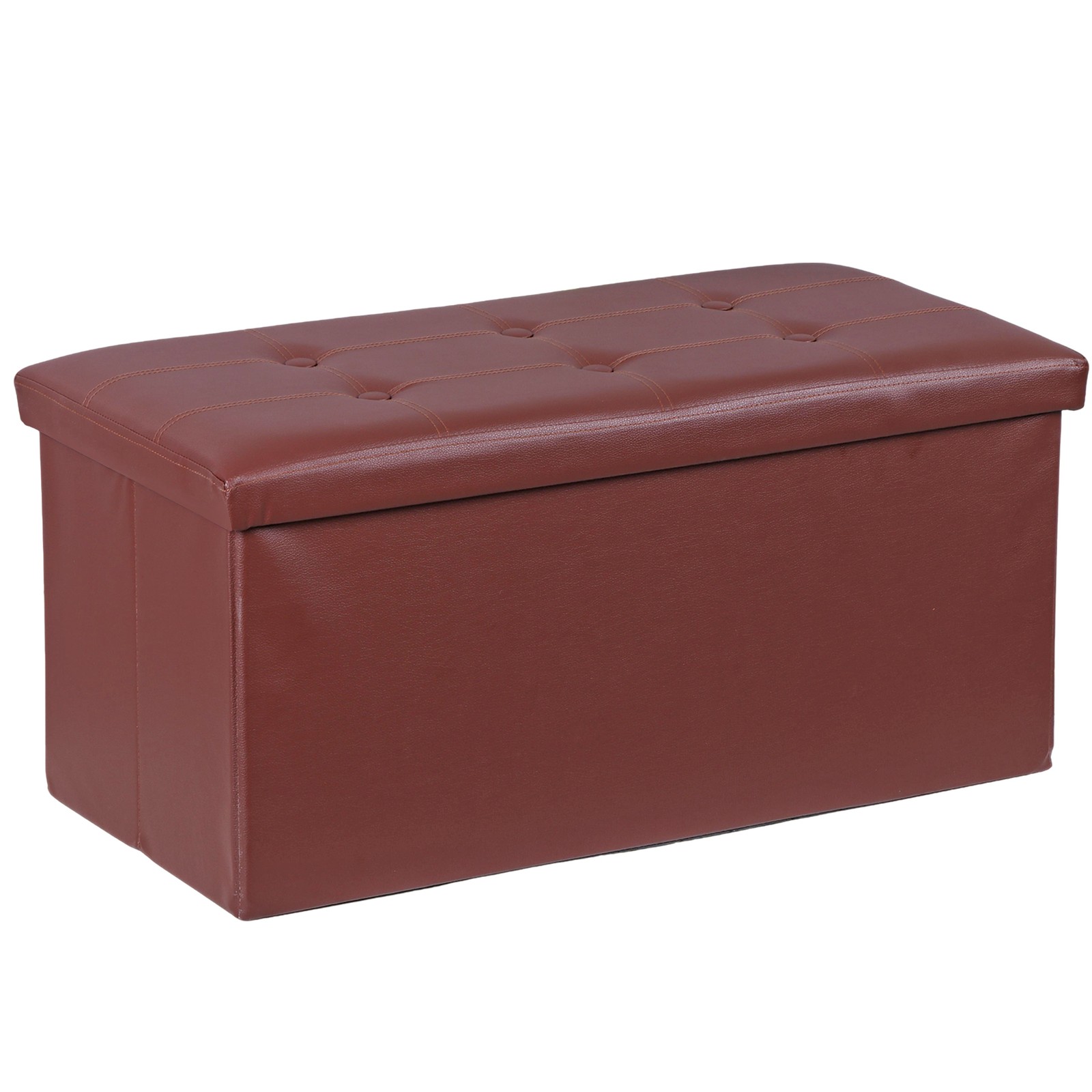 30 Inches Folding Storage Ottoman Bench Leather Foot Rest Stool Load 350lb Brown