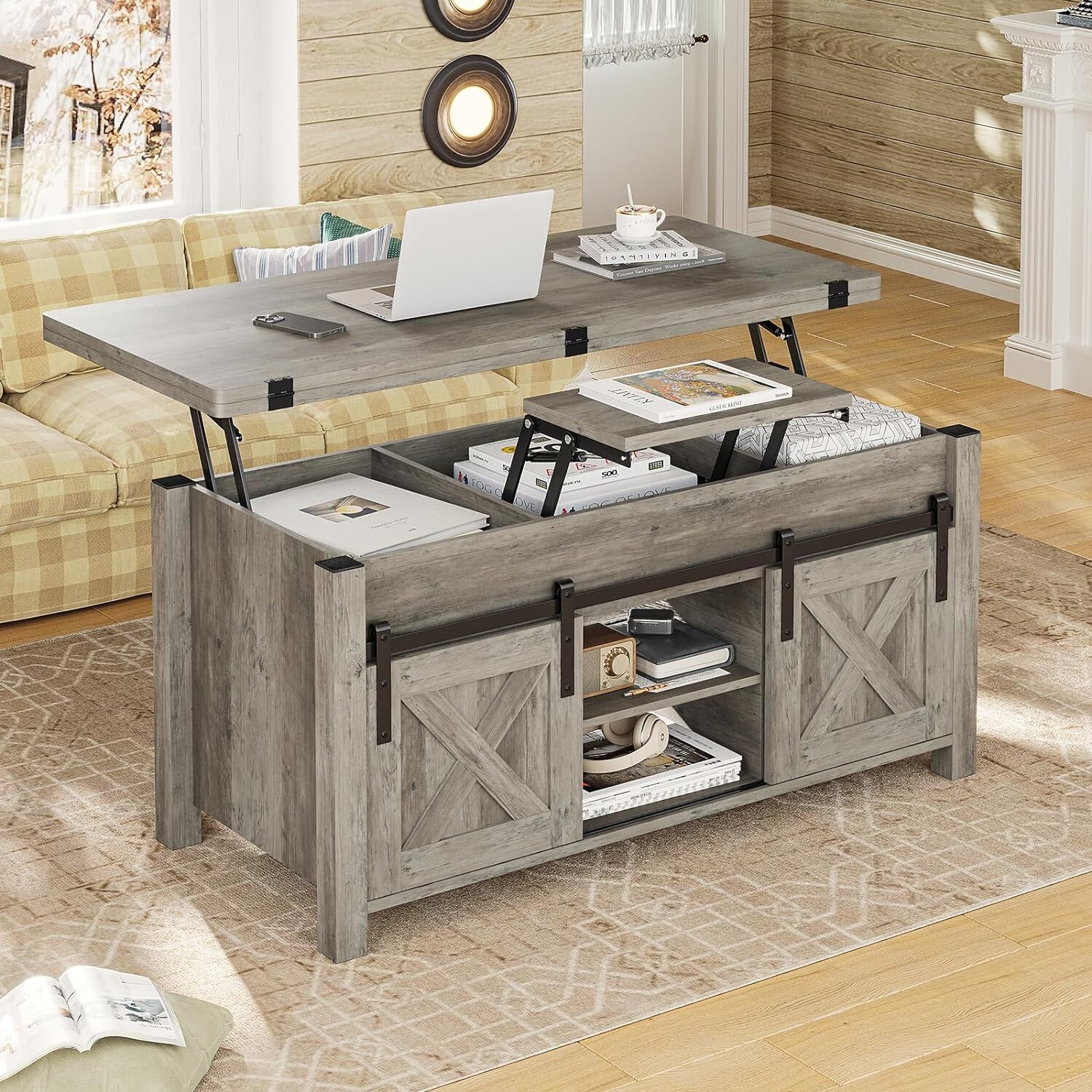 Lift Top Coffee Table, 4 in 1 Multi-Function Convertible Coffee Tables w/Storage