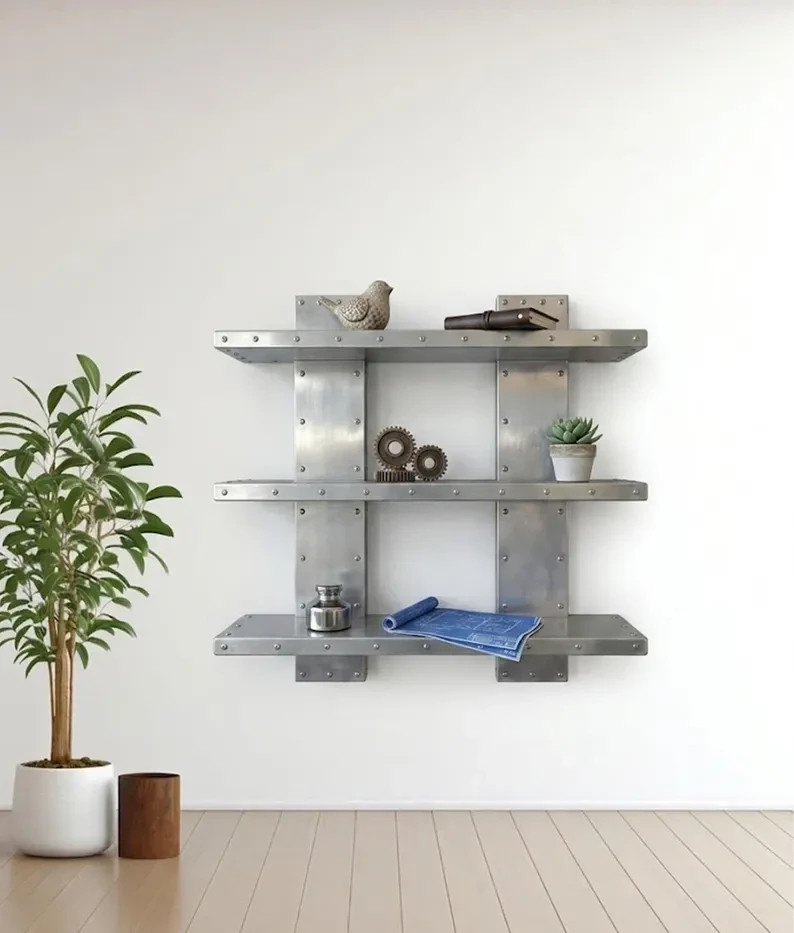 Aviator Wall Shelf – Aircraft Style Industrial Riveted Aluminum Floating Shelves