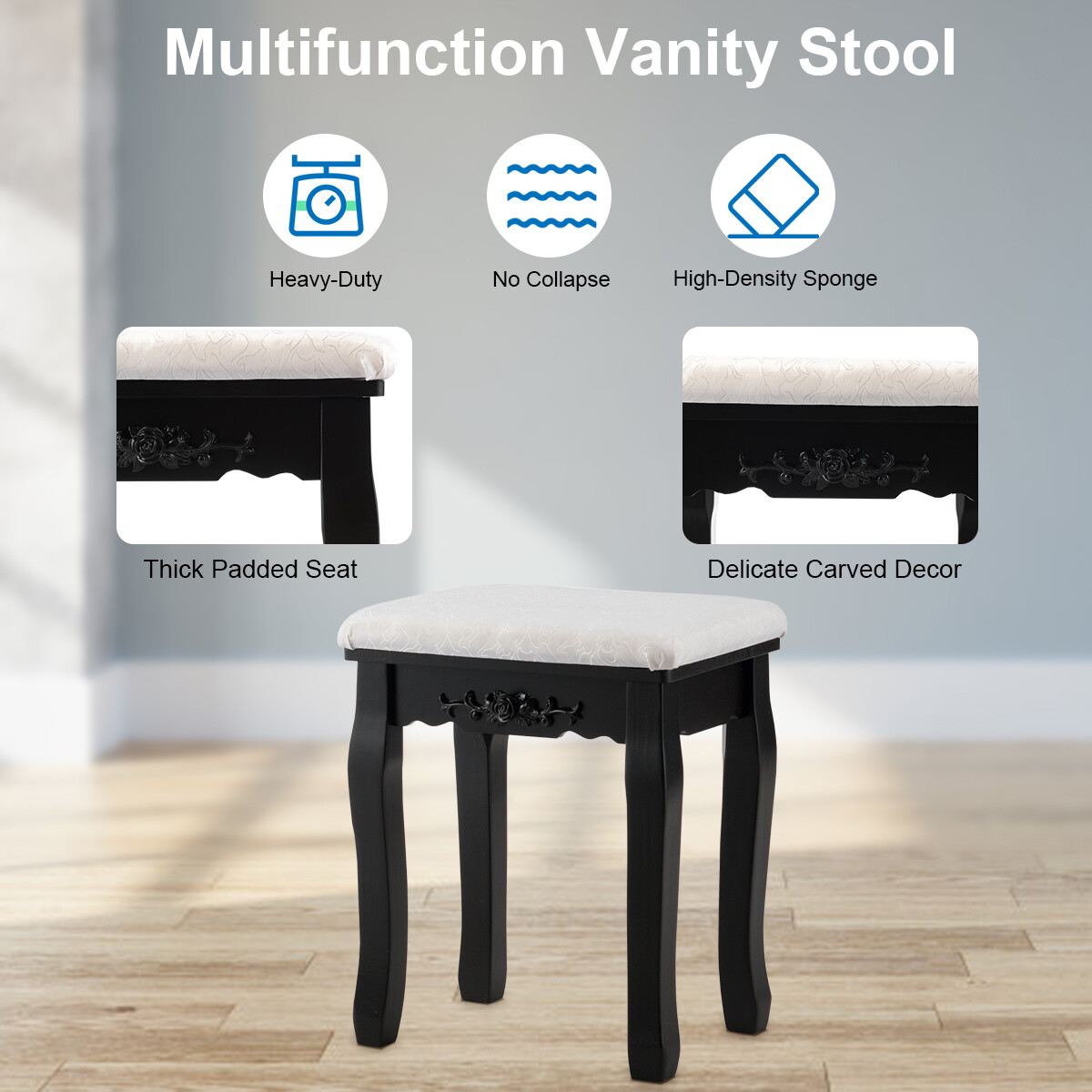 Topbuy Make-Up Vanity Table Dresser Set w/LED Light, Black Brown White