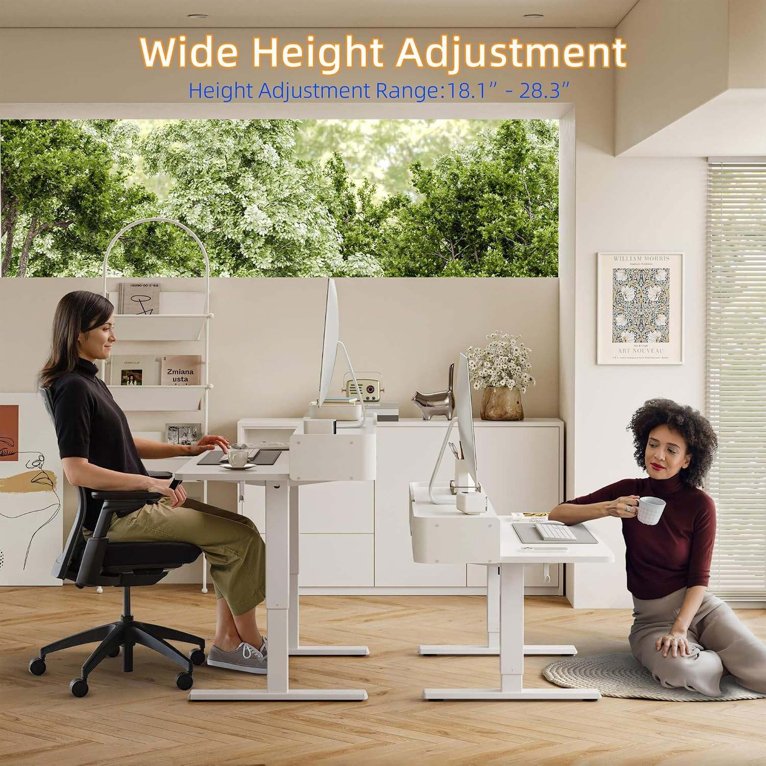 Low Height Adjustable Desk with Drawers, Lifts 18.1-28.3 Inches, Electric Standi