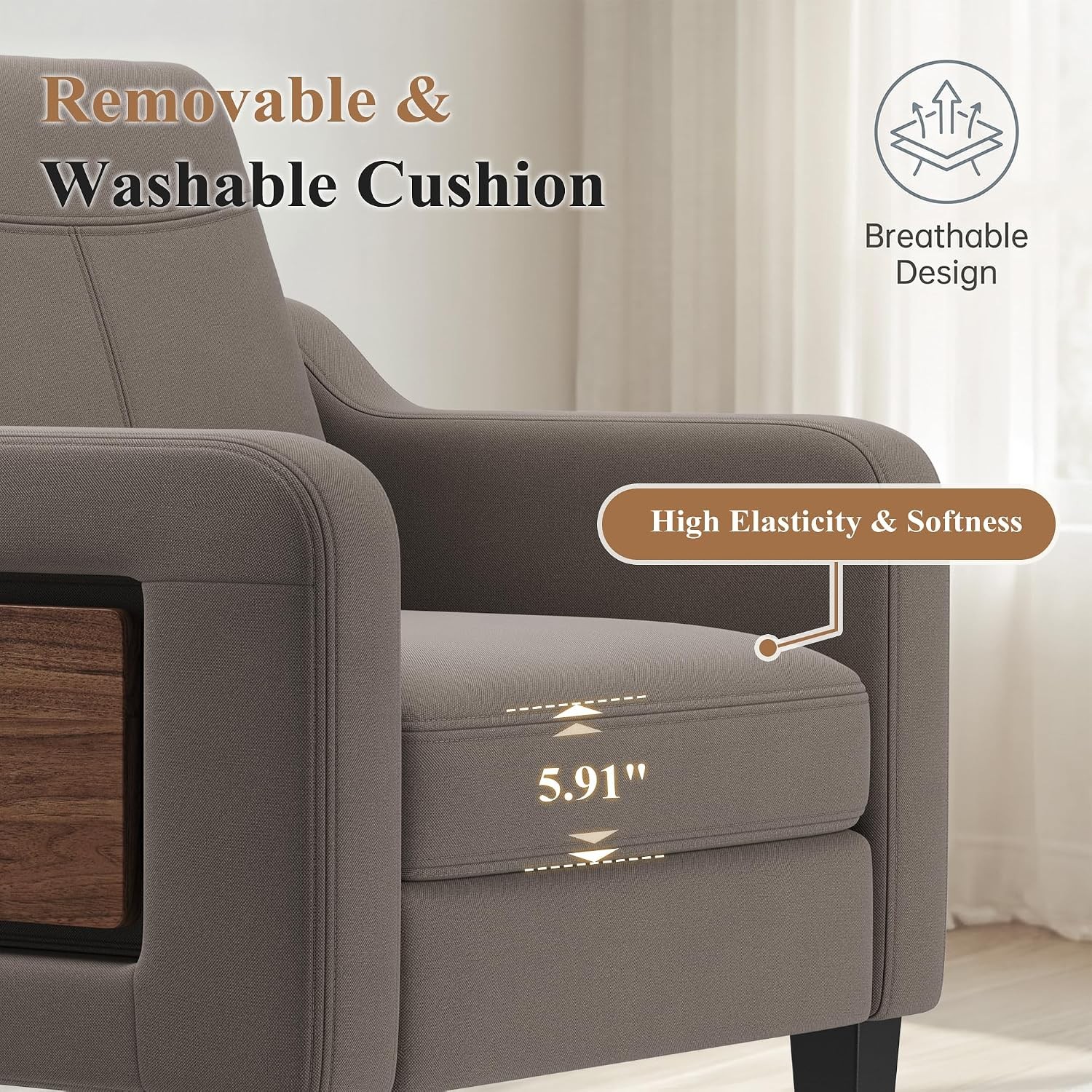 Accent Chair for Living Room Mid-Century Upholstered Armchair