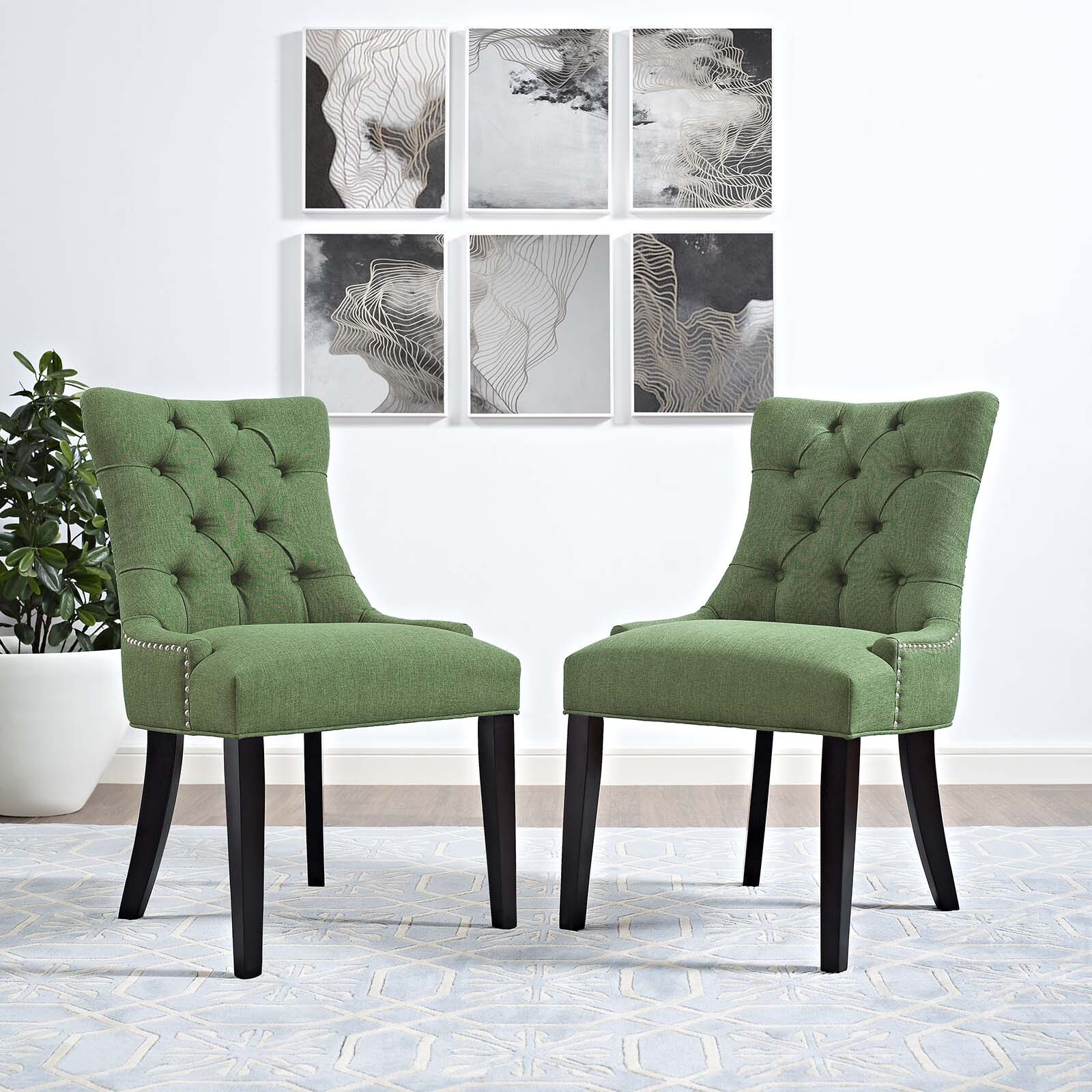 Regent Fabric Dining Side ChairSet of 2 in Green