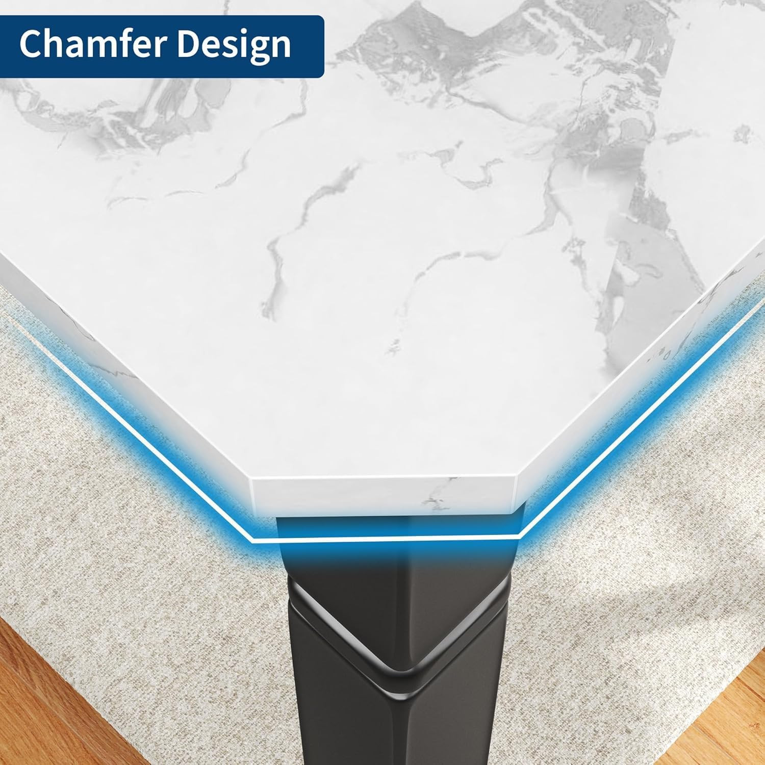 Stylish 71″ Marble White Dining Table for 6-8 with Sturdy Metal Frame