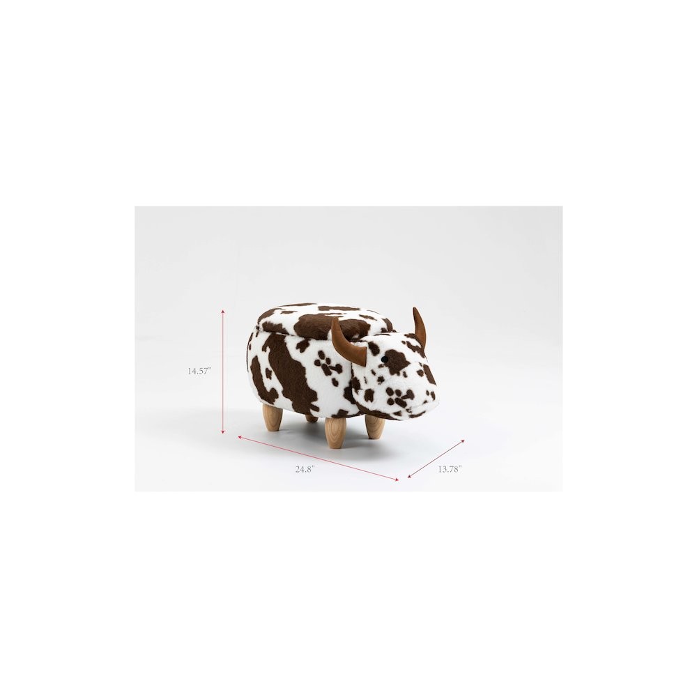 Home 2 Office Kids Spotted Brown Cow Animal Storage Ottoman Stool with Wood Leg