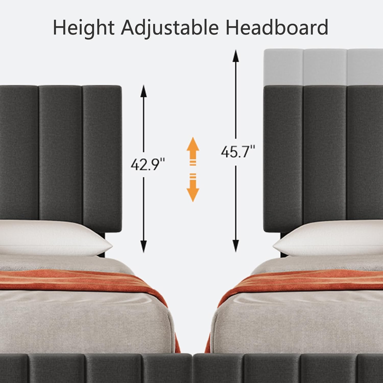 Queen Size Bed Frame with 4 Storage Drawers, Adjustable Height Headboard Grey
