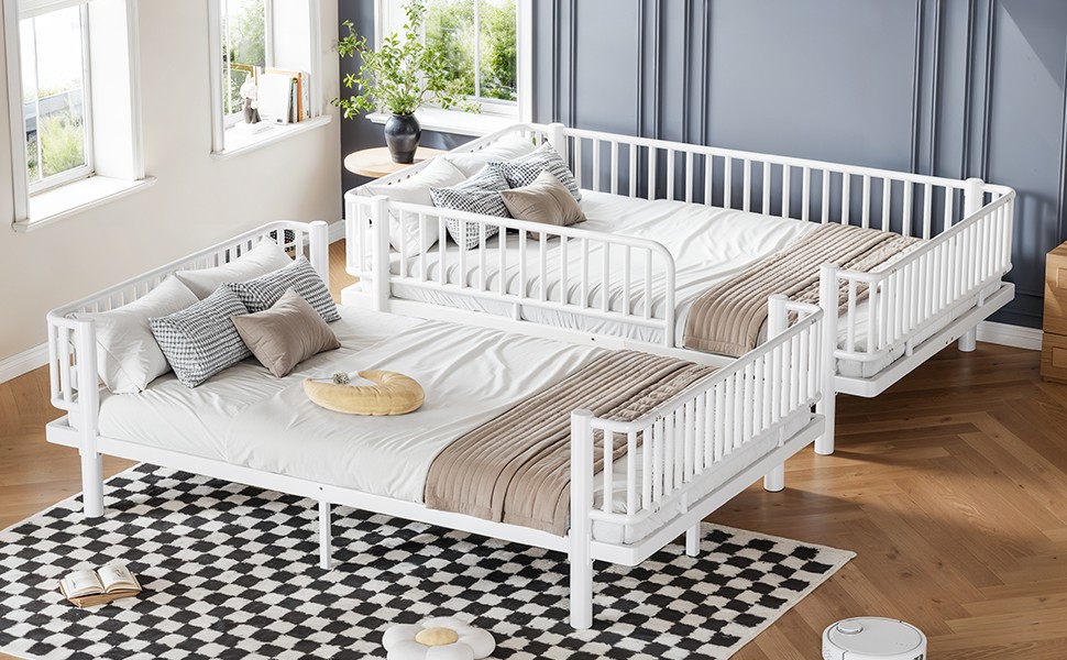 Full over Full/Queen over Queen Bunk Bed w/Ladders & Guardrails Metal Bunk Bed