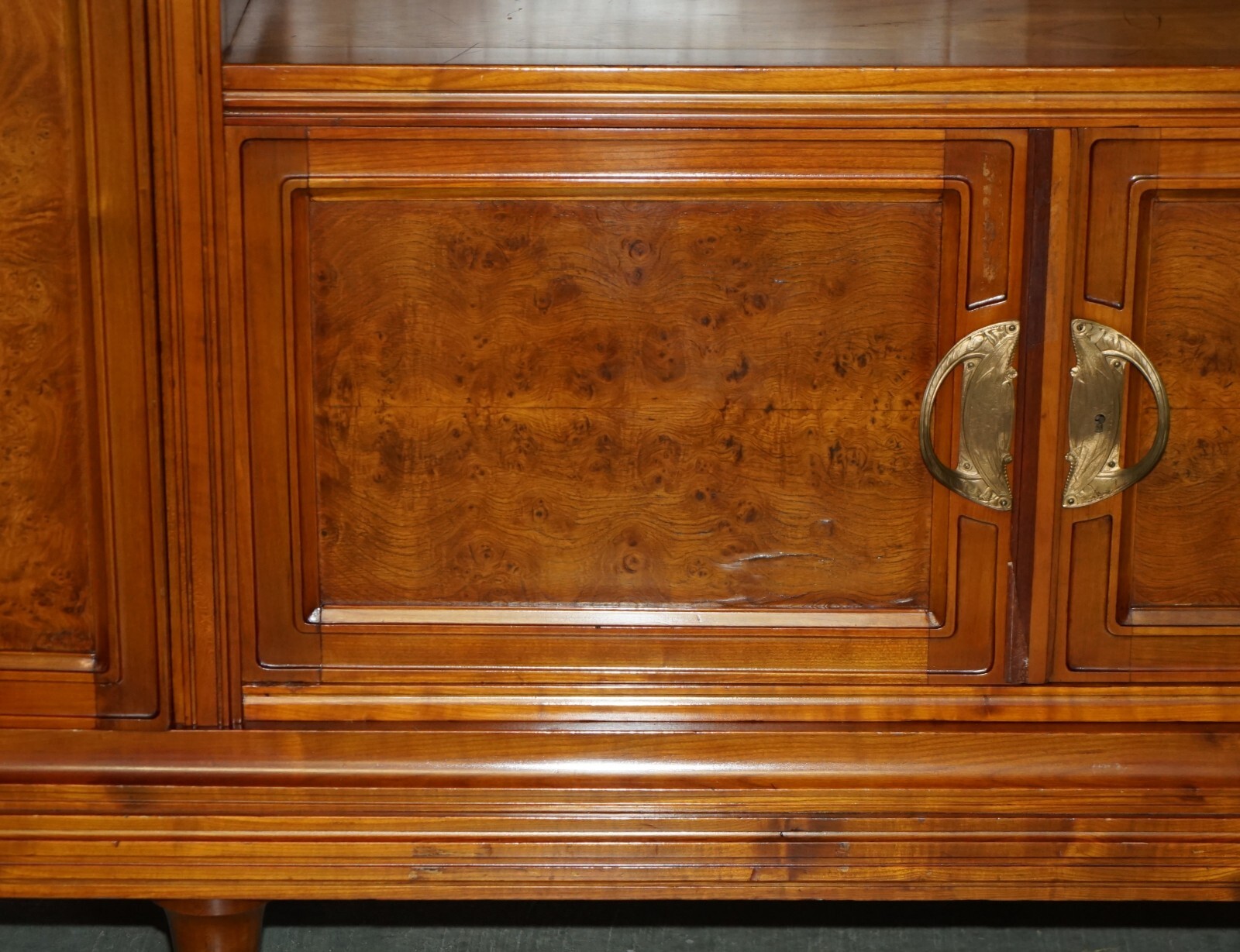 FRENCH LEON JALLOT ART NOUVEAU BURR WALNUT BOOKCASE CABINET CUPBOARDS PART SUITE