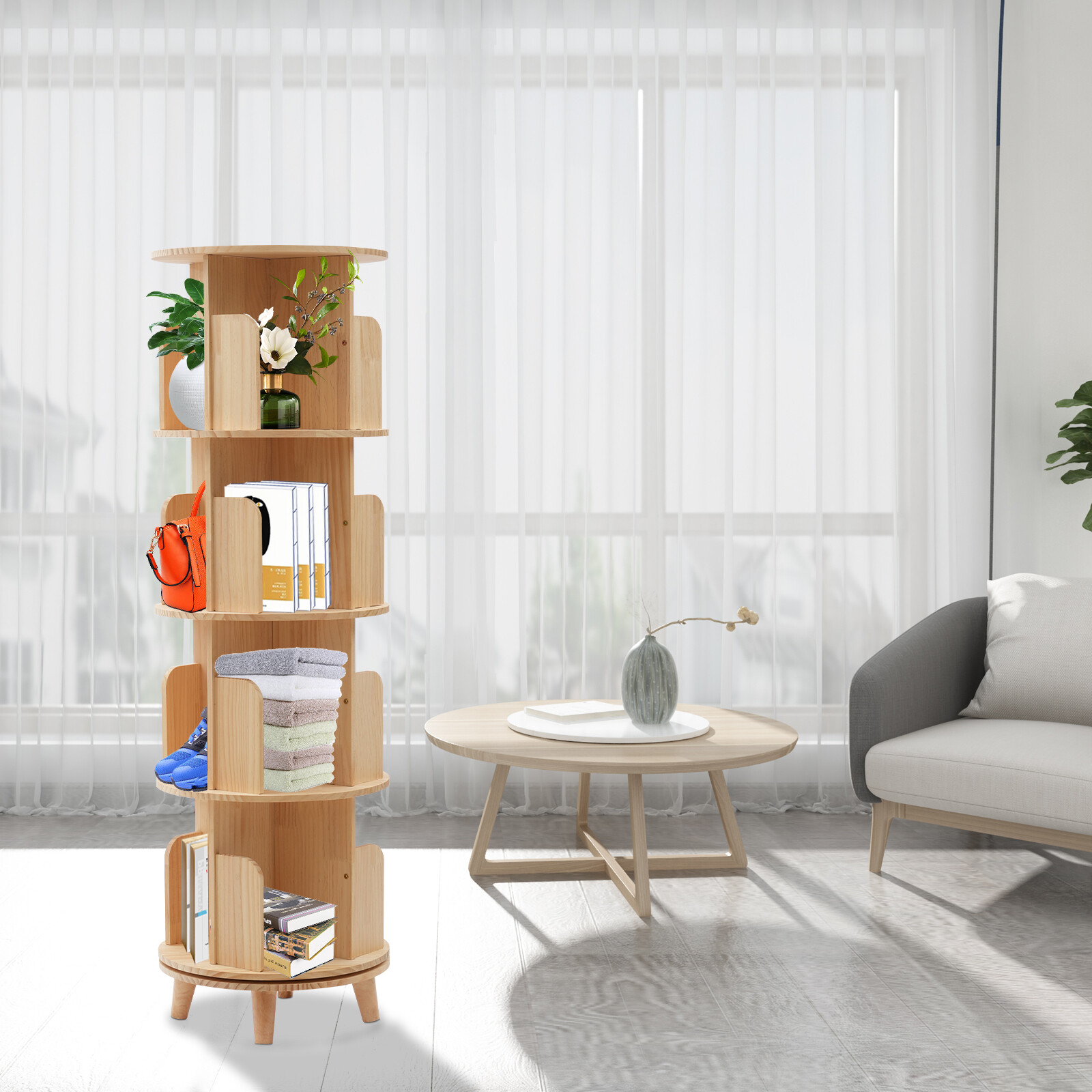 360 Rotating Bookshelf Bookcase Storage Shelf Freestanding Display Rack Stand