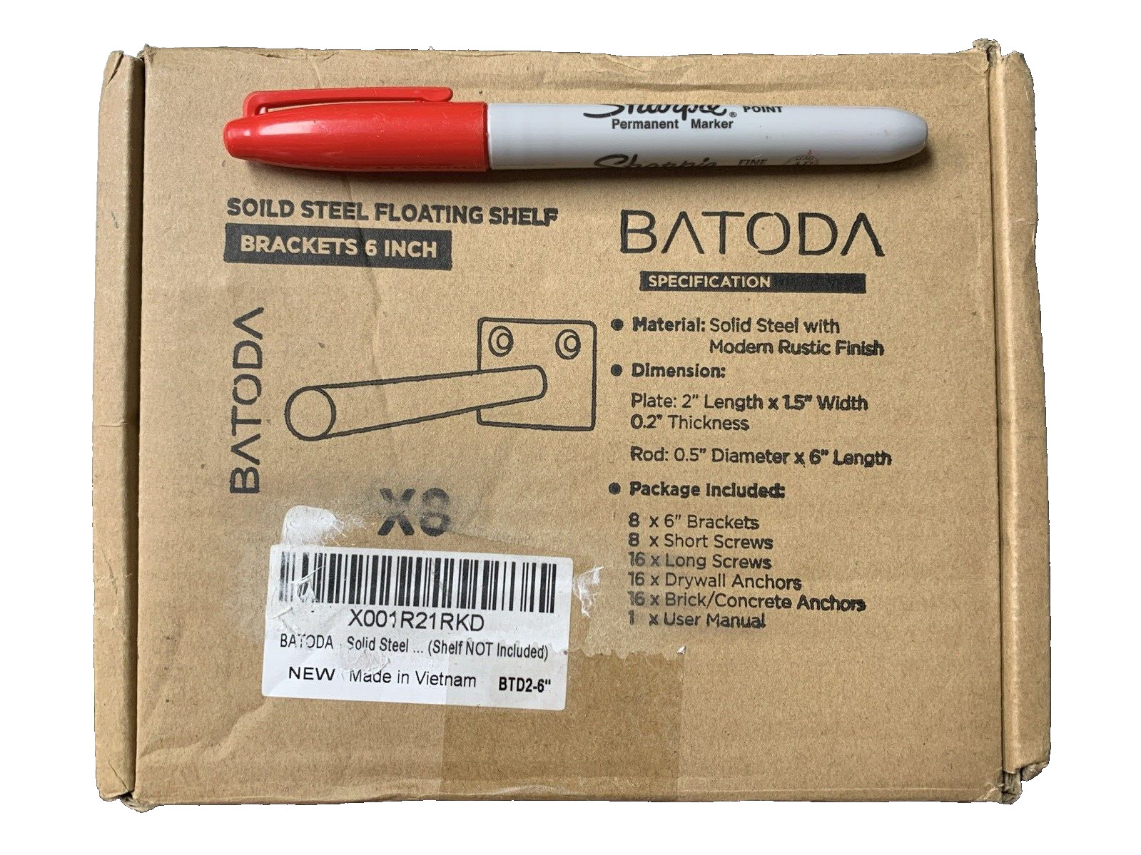 BATODA – 6″ Floating Shelf Bracket (8 Pcs) – Solid Steel Blind Shelf Supports –