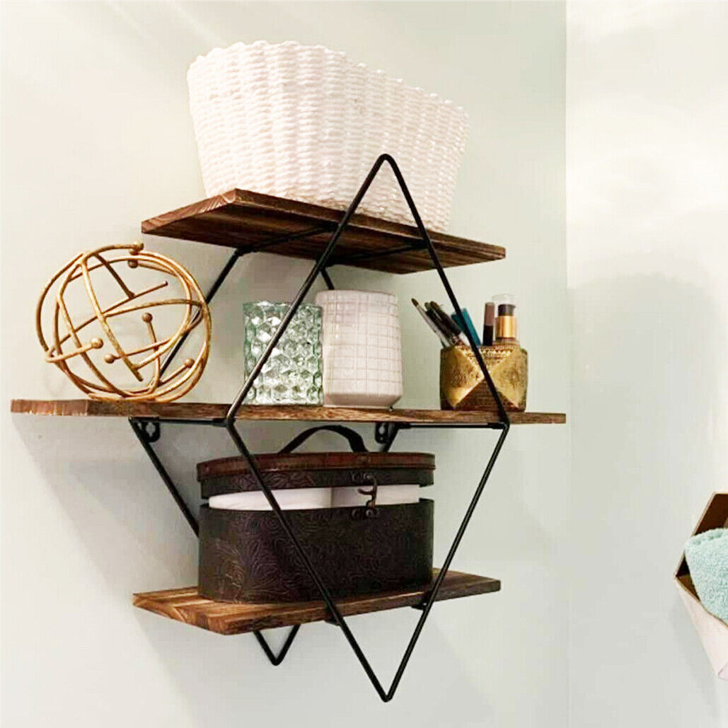 Geometric Diamond Wall Shelves 3 Tier Hanging Floating Display Shelf Decor 20″