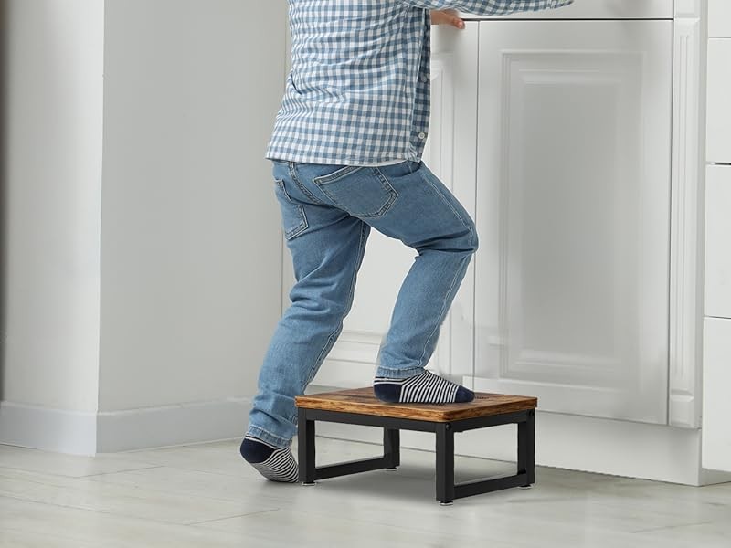 Wooden Step Stools with Anti Slip Pat for Adult, Heavy Duty Bedside Foot Stools