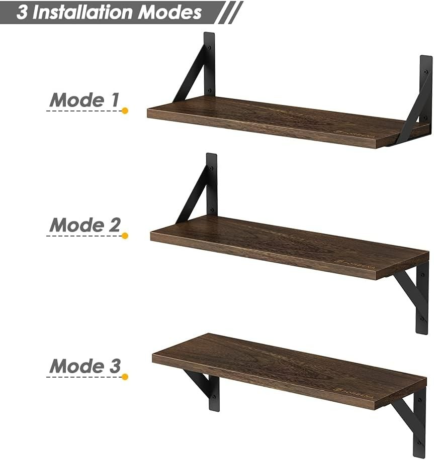 Versatile 17 Inch Rustic Wall Shelves – Set of 3 for Home & Office Decor