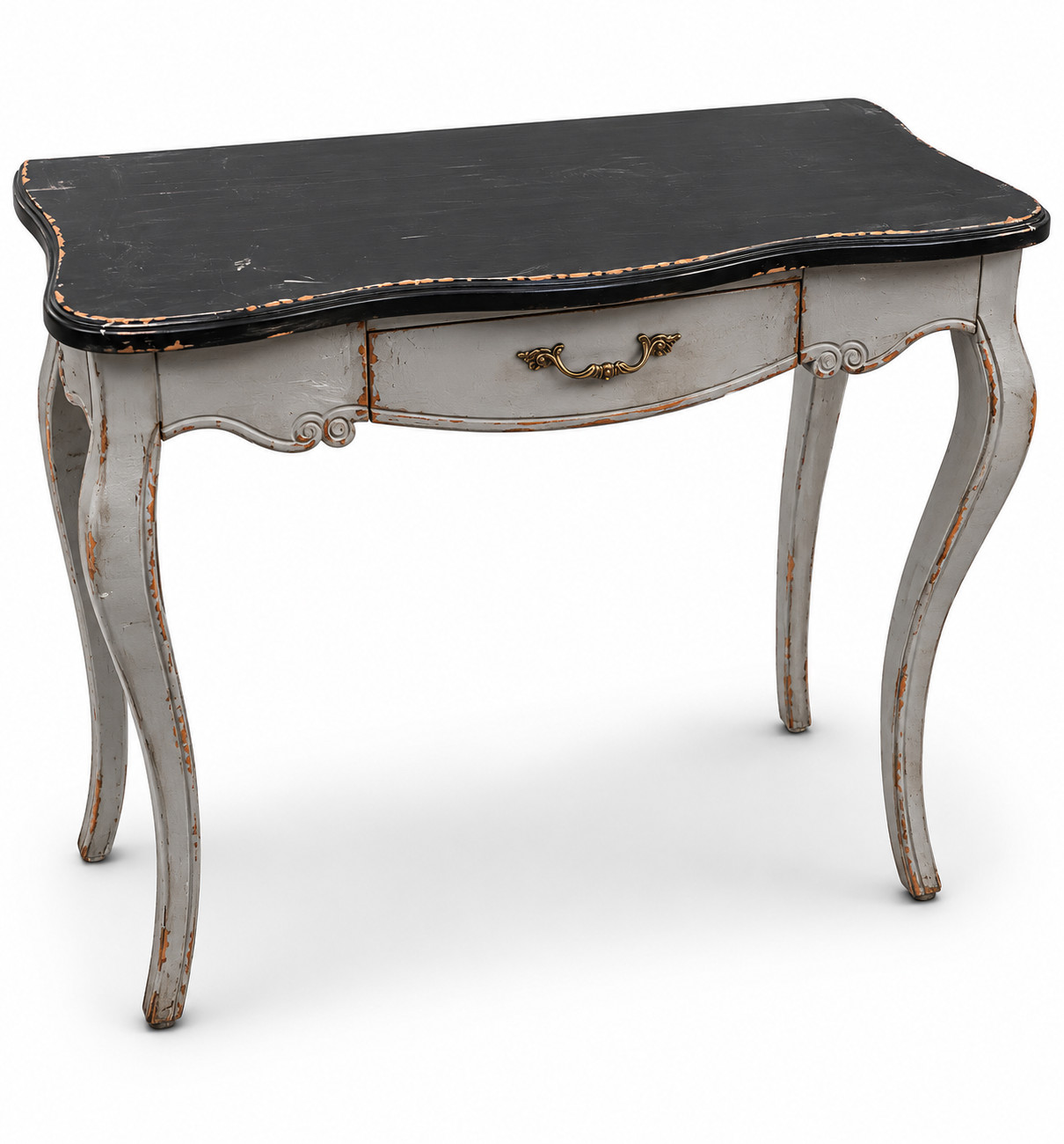 French Country Distressed Console Table with Drawer Gray Black Wood Accent Table