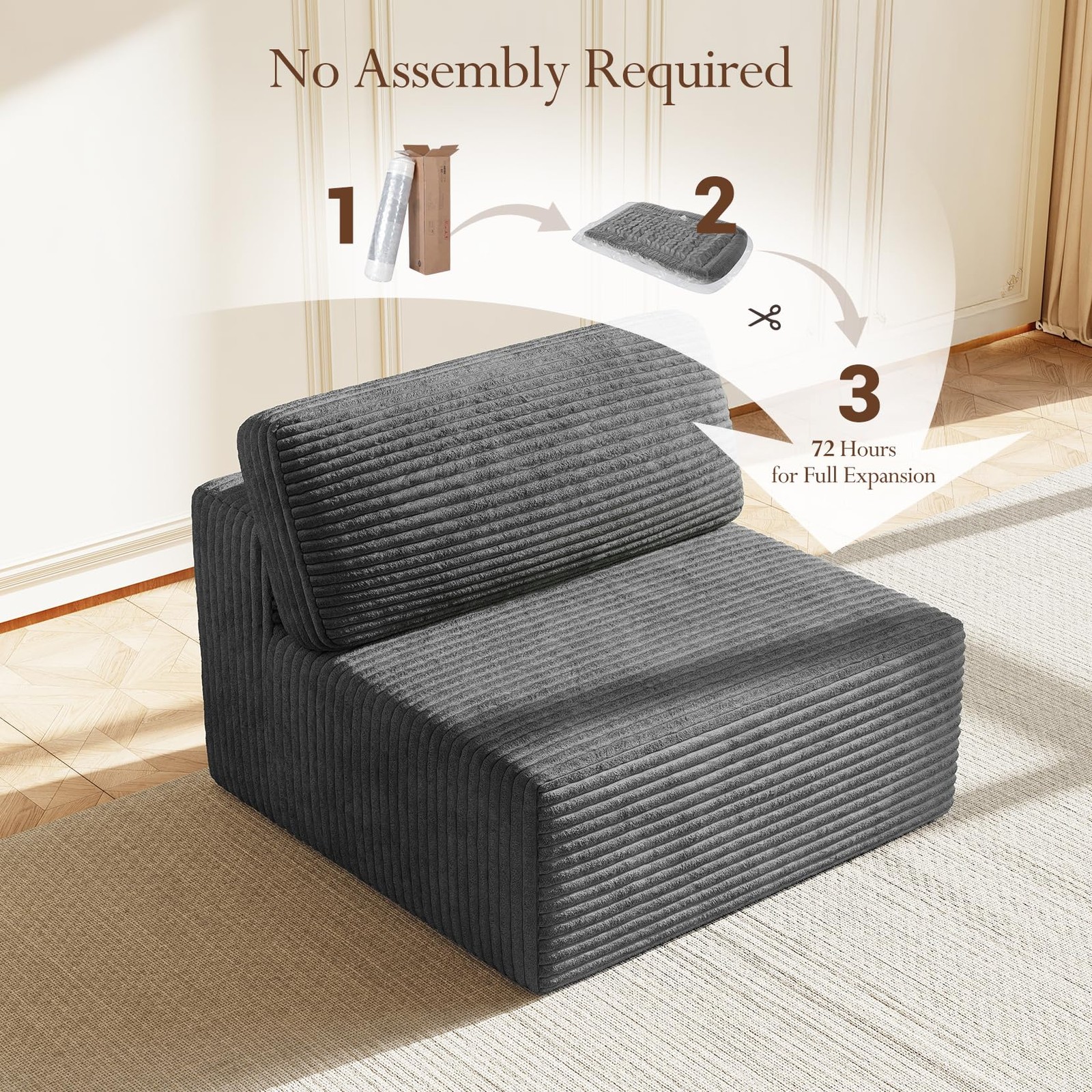Corduroy Cloud Modular Sectional Armless Chair Cooling Gel HD Comfort Deep