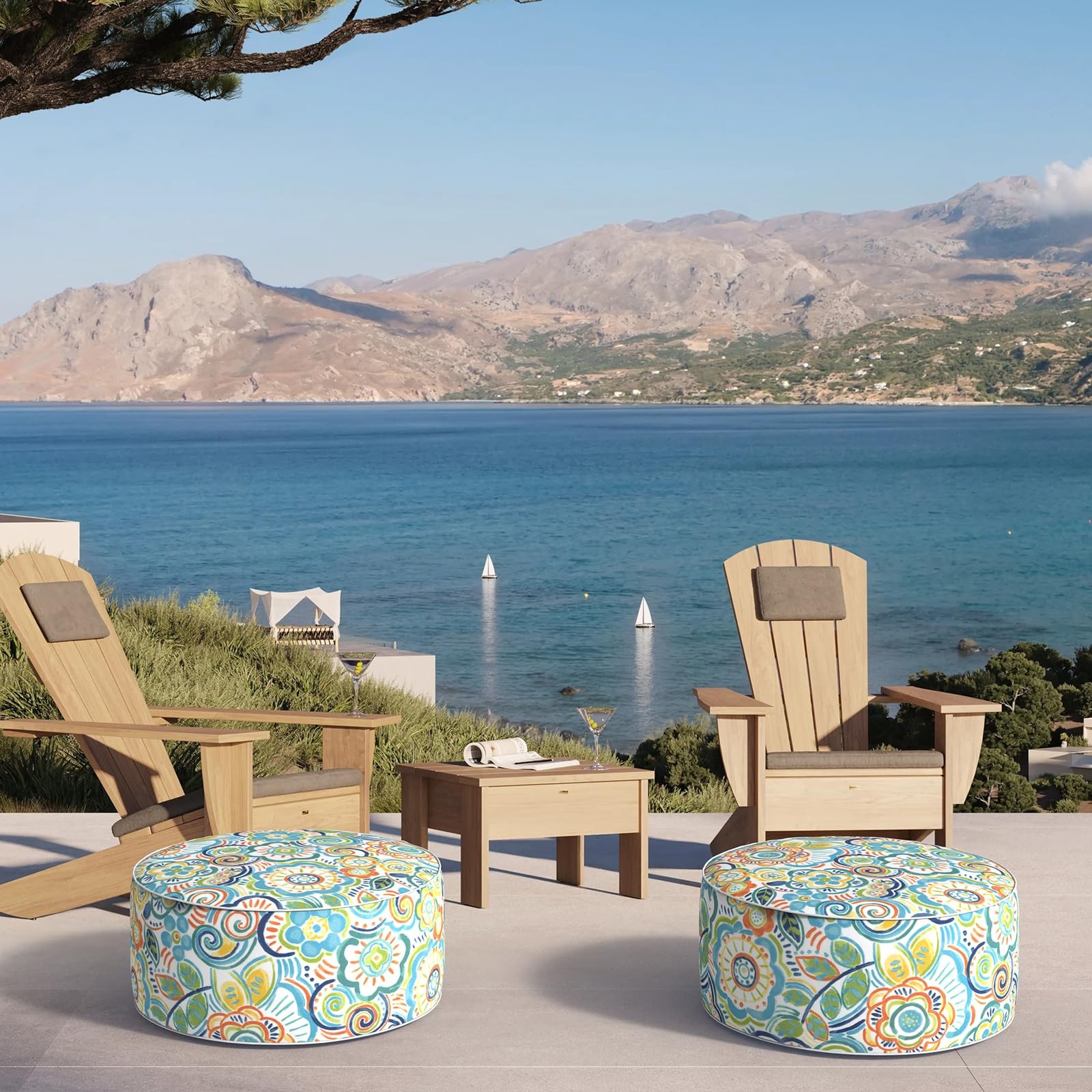 Inflatable Ottoman Stool D21 xH9 for Outdoor/Indoor Use, Water Repellent Pati…