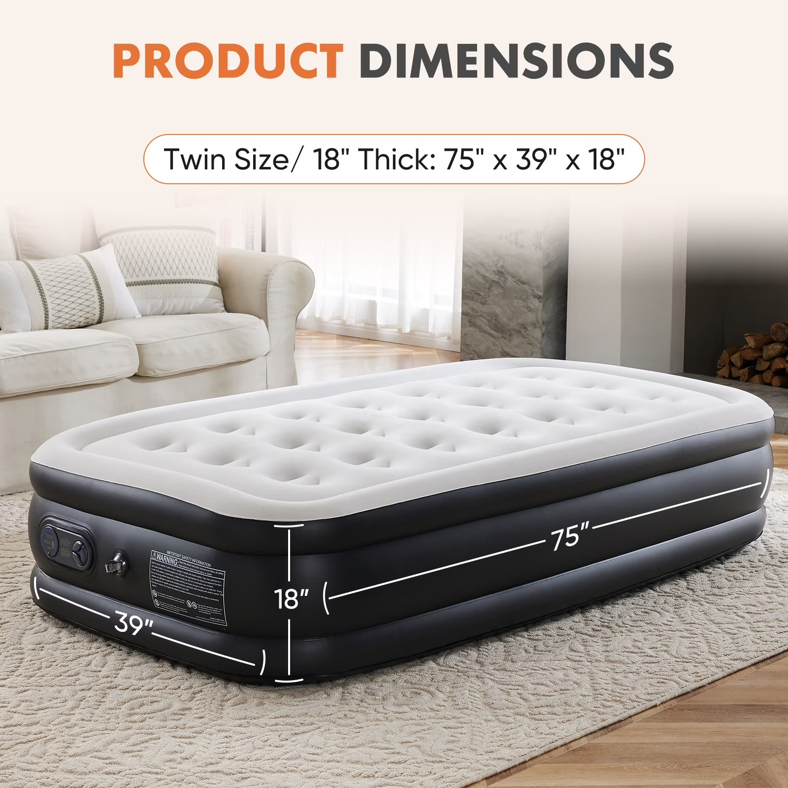 edx Twin Air Mattress 18in Built-in Pump Inflatable Bed Camping Guest Indoor