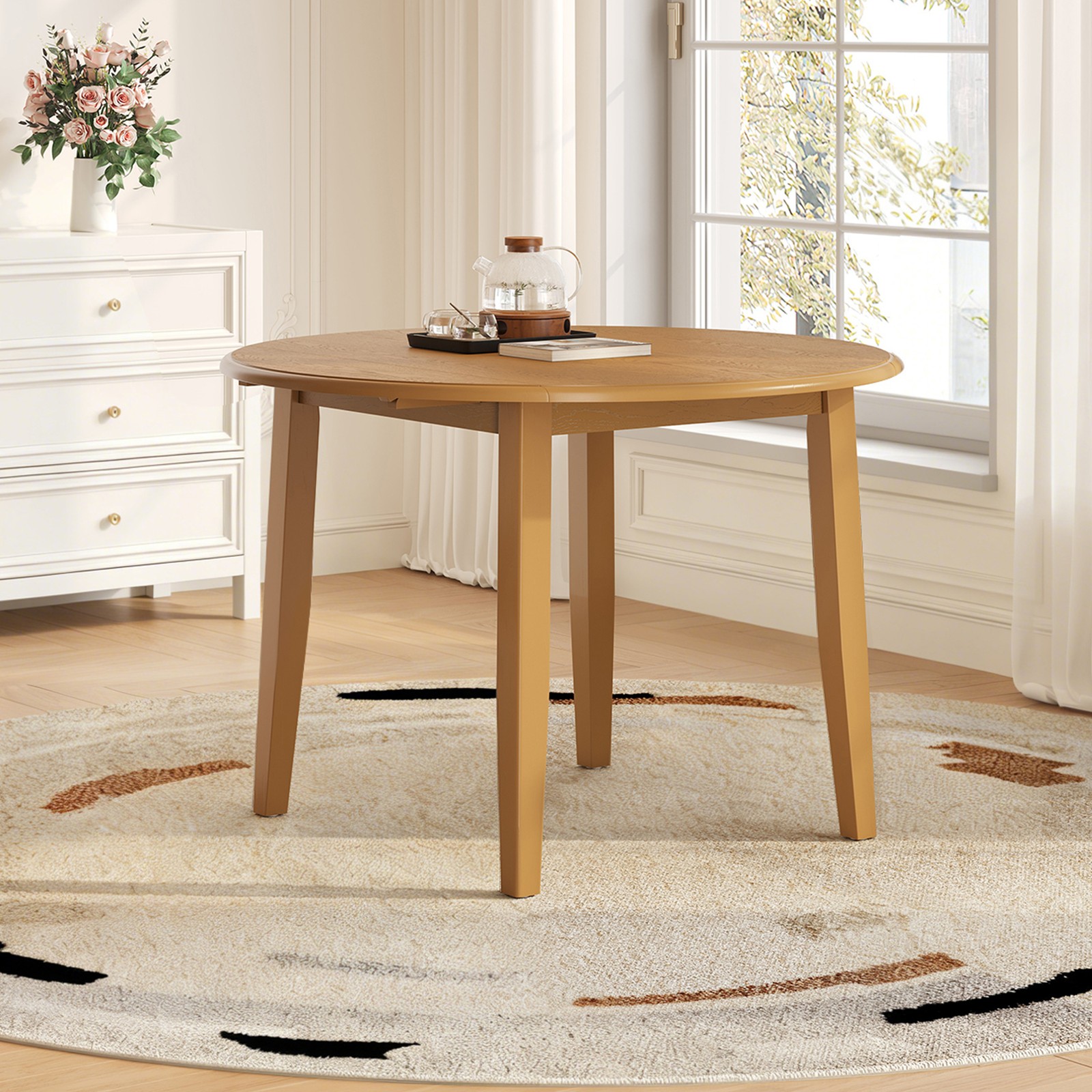 Extendable Round Dining Table for 2-4 People, Folding MDF Top