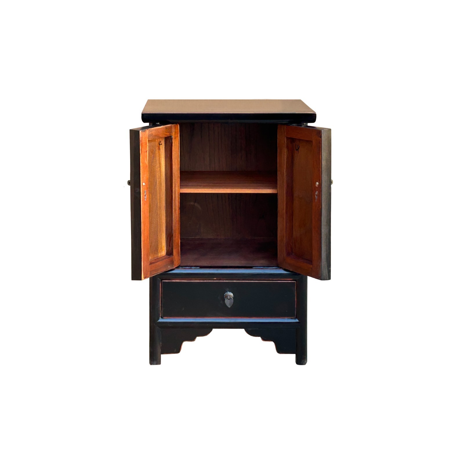Oriental Distressed Black Medallion Hardware End Table Nightstand GB159
