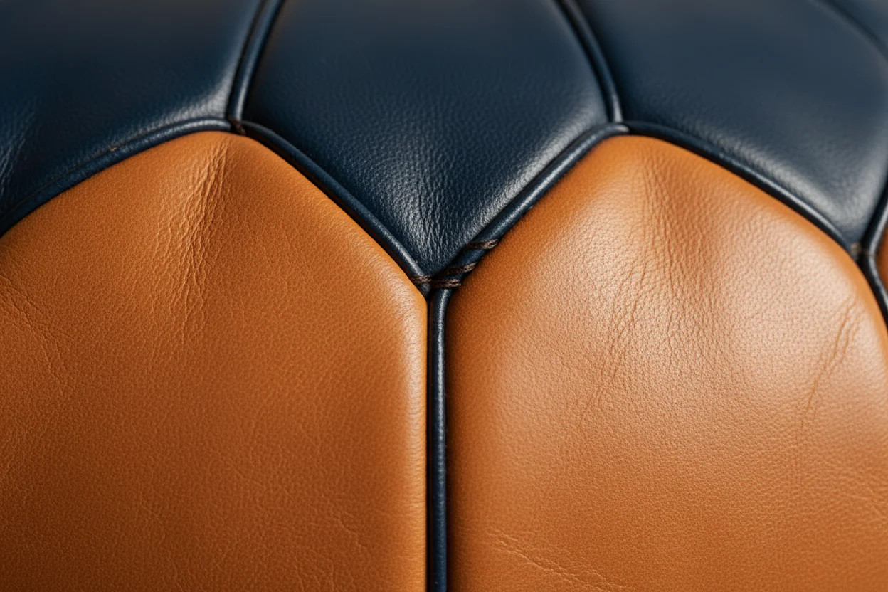 Moroccan Leather Pouf – Rope-Twist Border