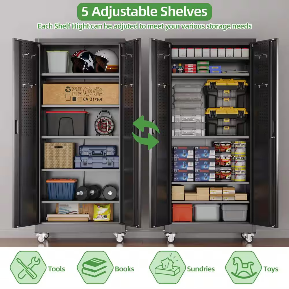 32 In.W X 71 In.H X 16 In.D Steel Rolling Freestanding Cabinet with 5-Adjustable