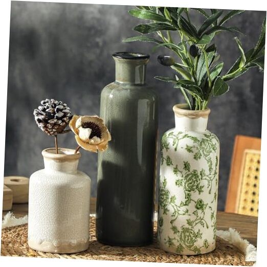 Vintage Vase Set of 3, Ceramic Vintage Flower Vases, 007 Vintage – Green
