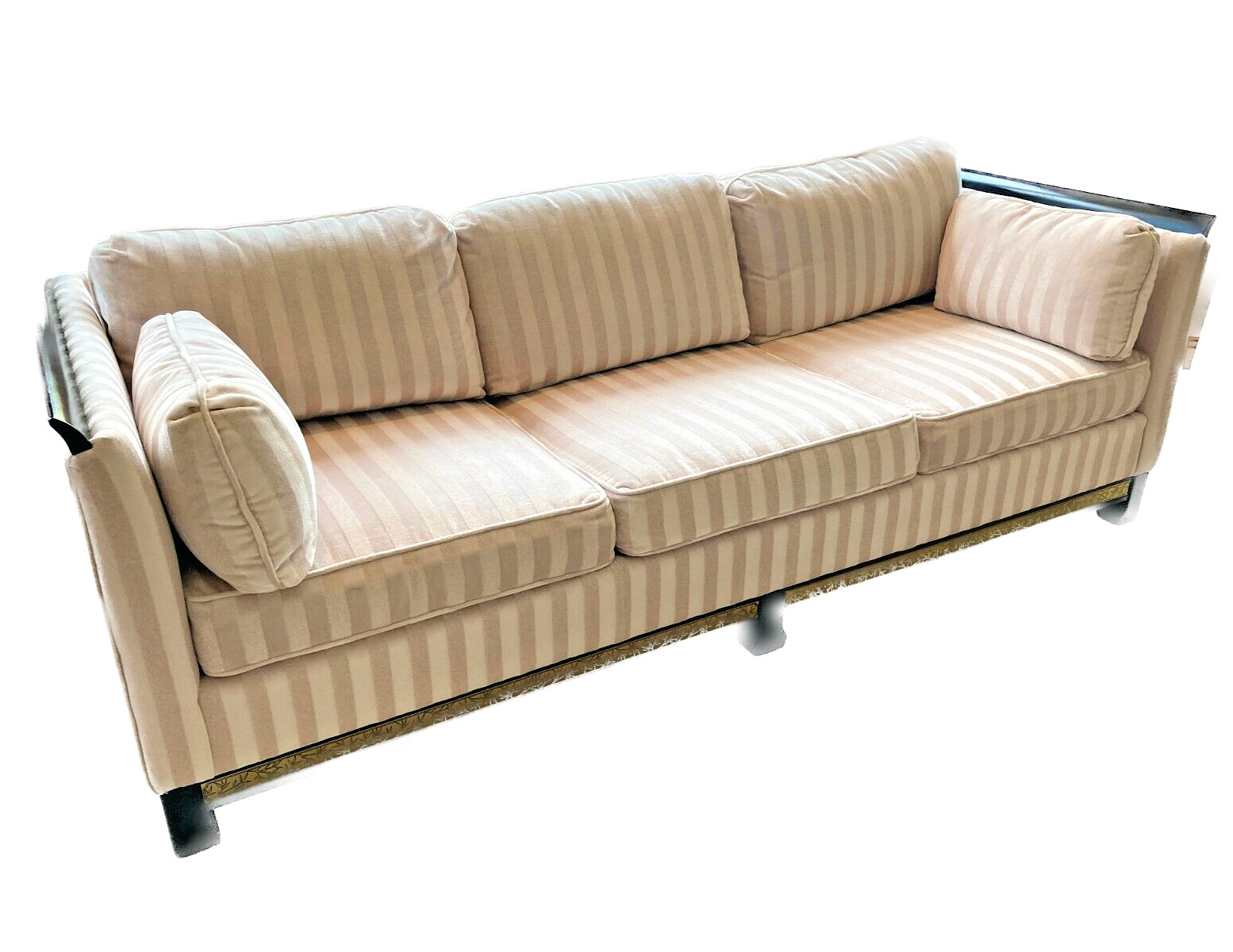 VTG Art Deco 60s Pink Blush Mohair Asian Style Sofa Black & Gold – PRISTINE!