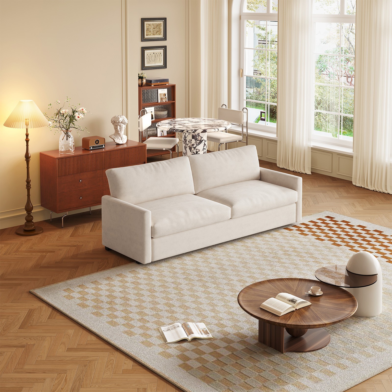 Polyester Loveseat Sofa,2 Seater Sofa With 2 Pillows,Sofa Couch For Living Room