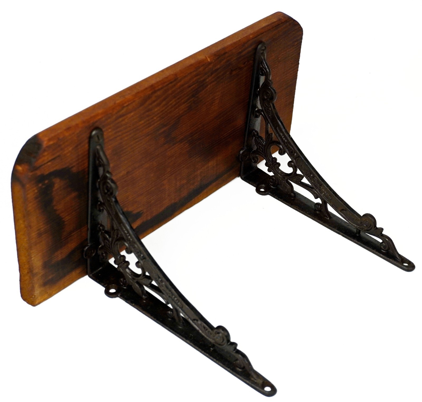 Antique Victorian Hanging Wood Wall Shelf w/ Ornate Cast Iron Brackets