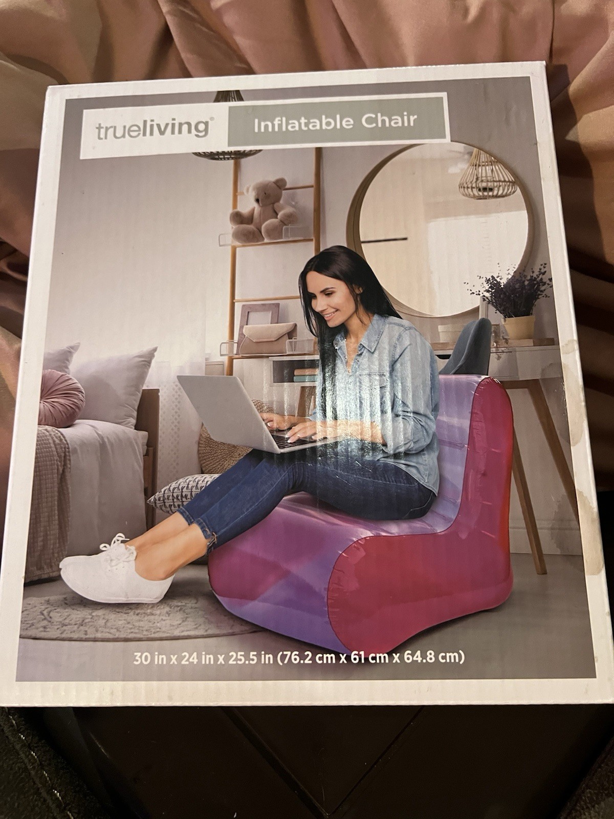 True Living Inflatable Chair 30” X 24” Pink And Purple 200lb Max