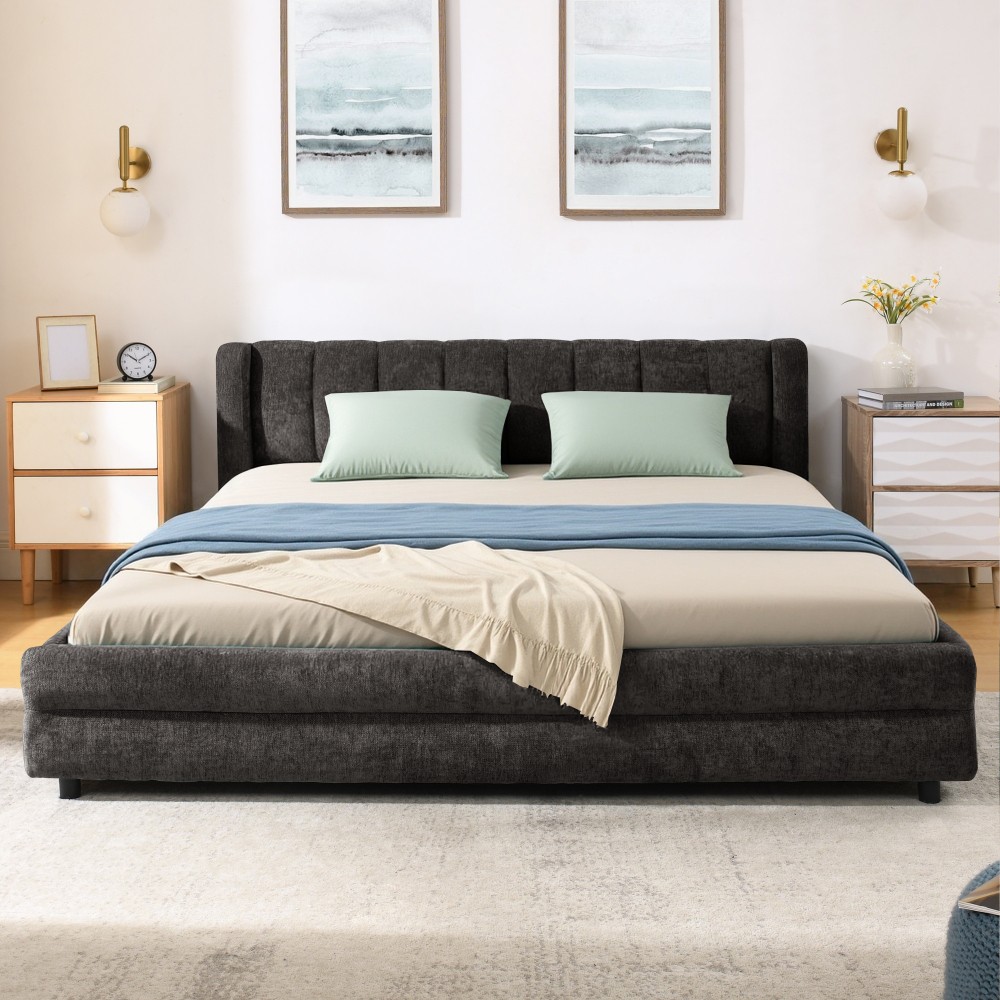 Queen Size Upholstered Bed Frame with Thick Fabric comfortable upholstered