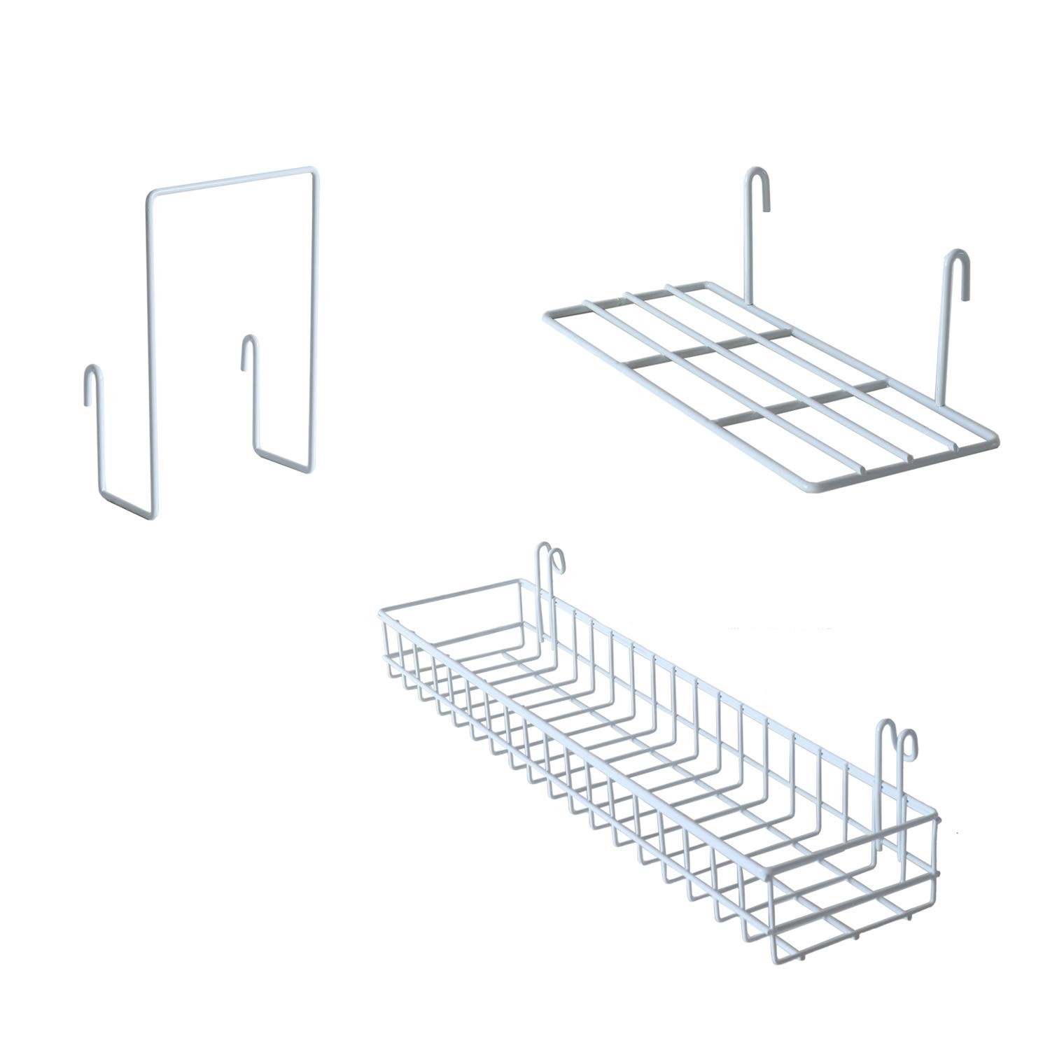 Wall Grid Panel Hanging Basket with Hooks,Bookshelf,Display Shelf,Hook rack,W…