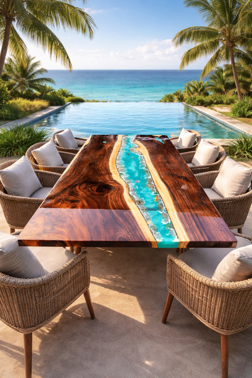 Turquoise Epoxy River Dining Table – Handcrafted Live Edge Wood Table