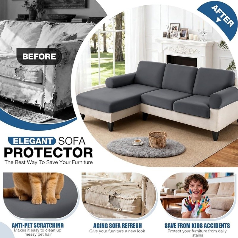 Premium L Shaped Sofa Sectional Covers Set Easy Care Anti-Wrinkle Washable New