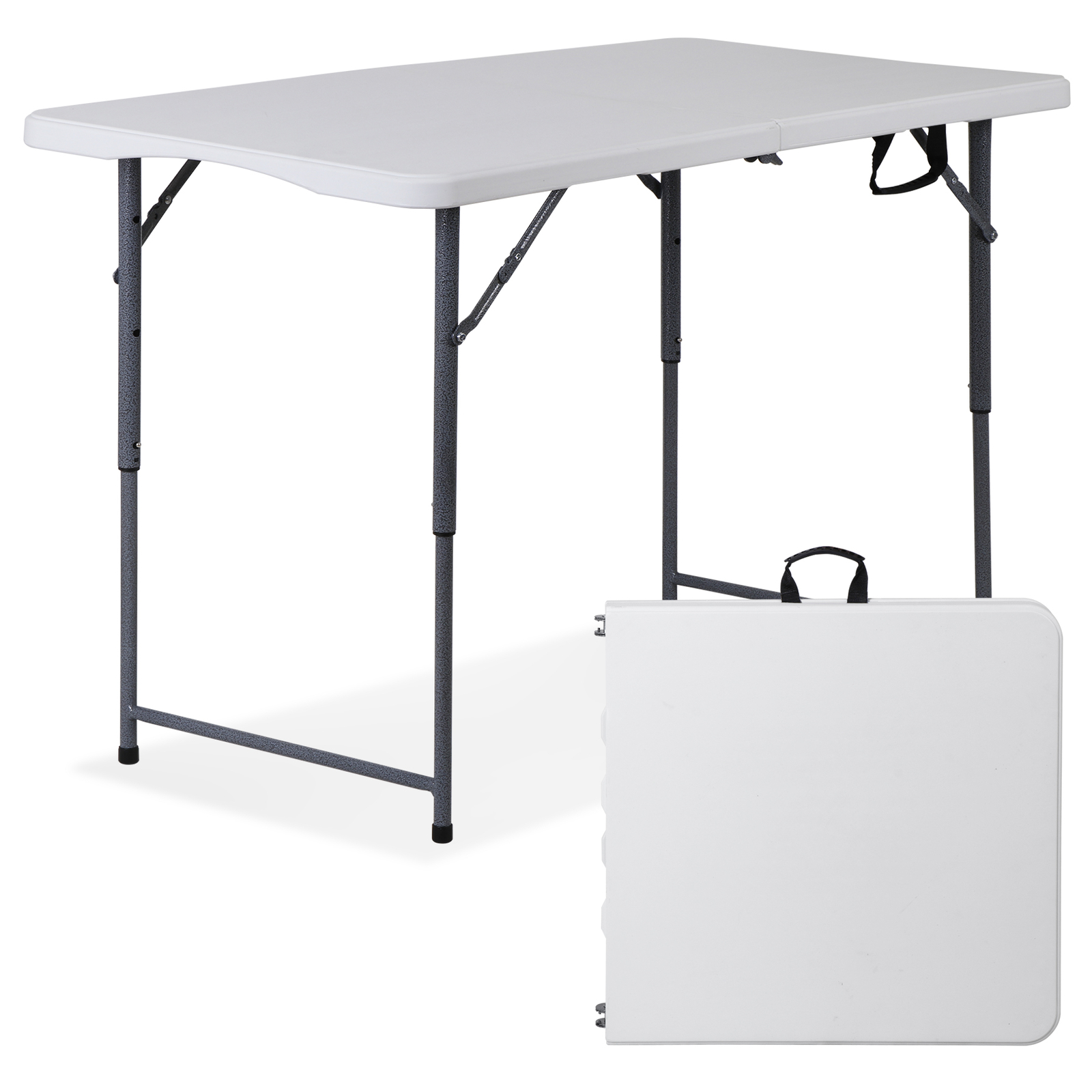 Portable 4FT Folding Table Fold-in-Half Plastic Camping Table In/Outdoor White
