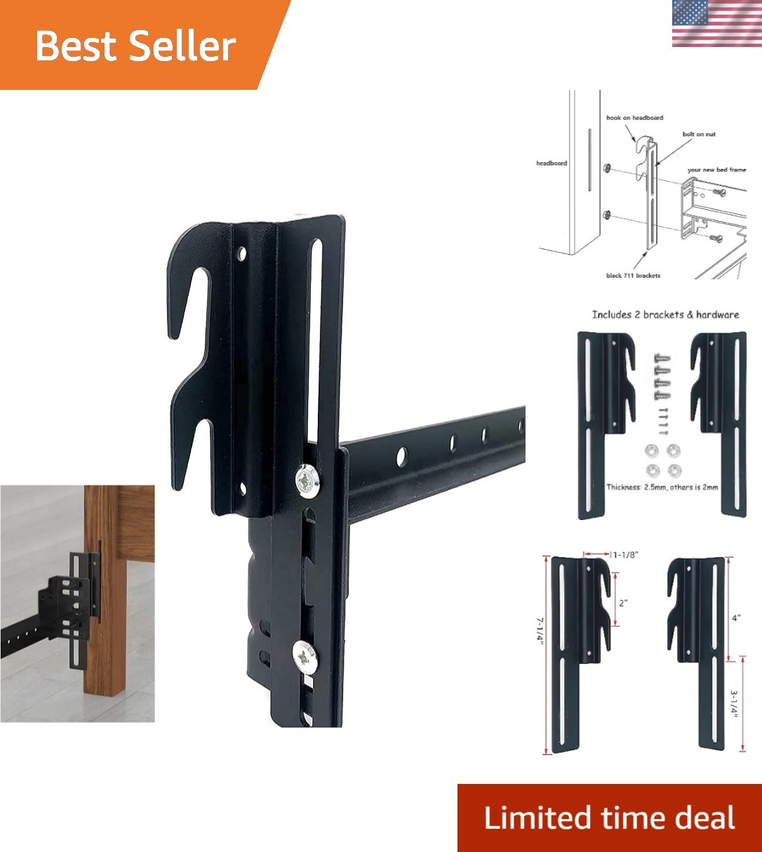 Adjustable Bed Frame Brackets for Twin/Queen/Full with Easy Hook-On Design
