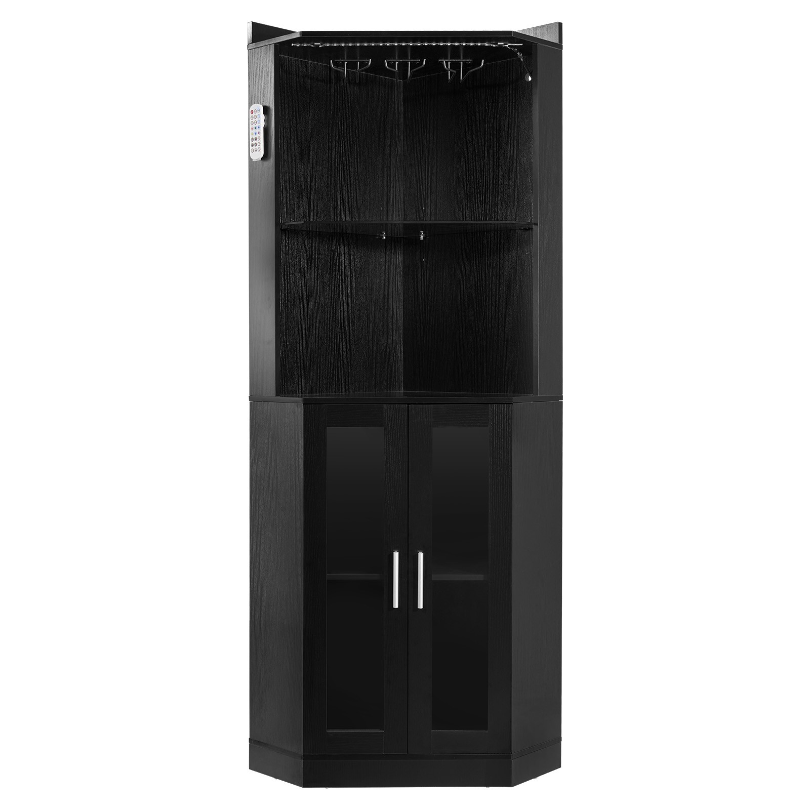Uimoso Corner Wine Bar Cabinet with Glass Rack and Adjustable Lighting for Home